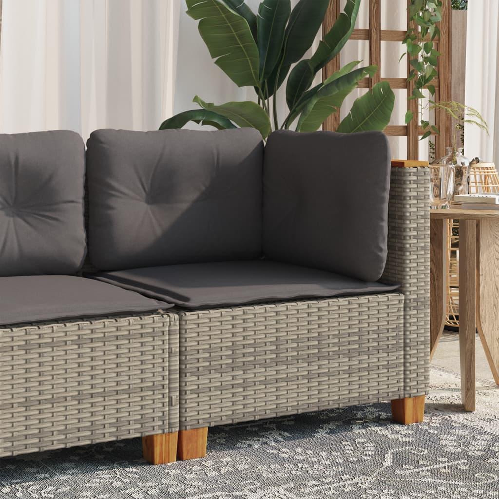Voir la diapositive 3 : VIDAXL Canape d'angle de jardin avec coussins gris resine tressee