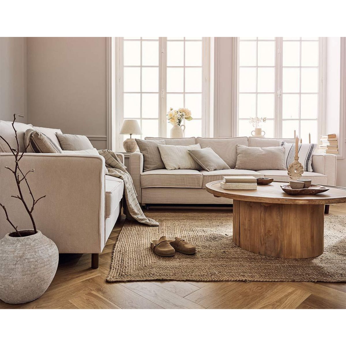 LISA DESIGN Jake - canapé 2 places en velours côtelé - pieds bois foncé