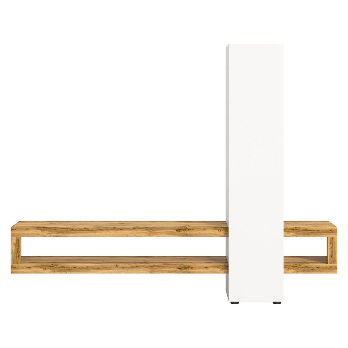BEST MOBILIER Ned - meuble tv suspendu - 1 porte et 3 étagères - effet bois et blanc - 240 cm