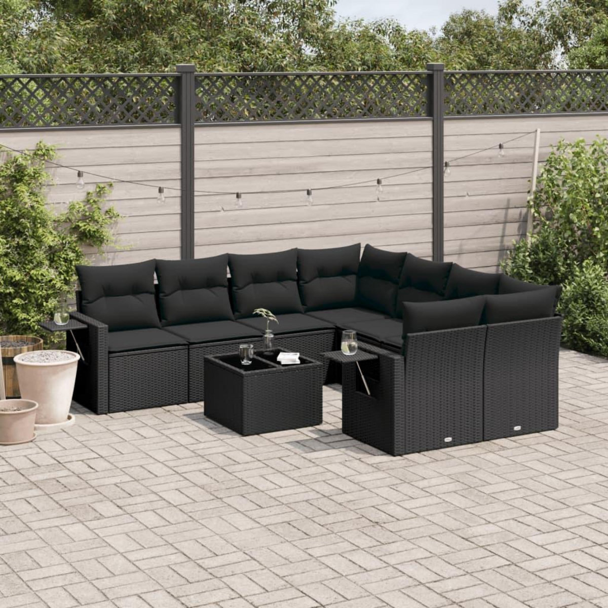 VIDAXL Salon de jardin 9 pcs avec coussins noir resine tressee