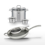 ELO Lot Poêles 24cm & 32cm Elo Relief Evolution et 3 Faitouts Elo