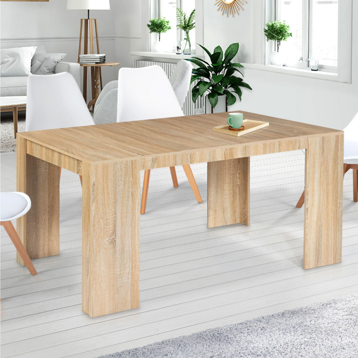 ID MARKET Table console extensible ORLANDO 6 personnes 140 cm bois façon hêtre