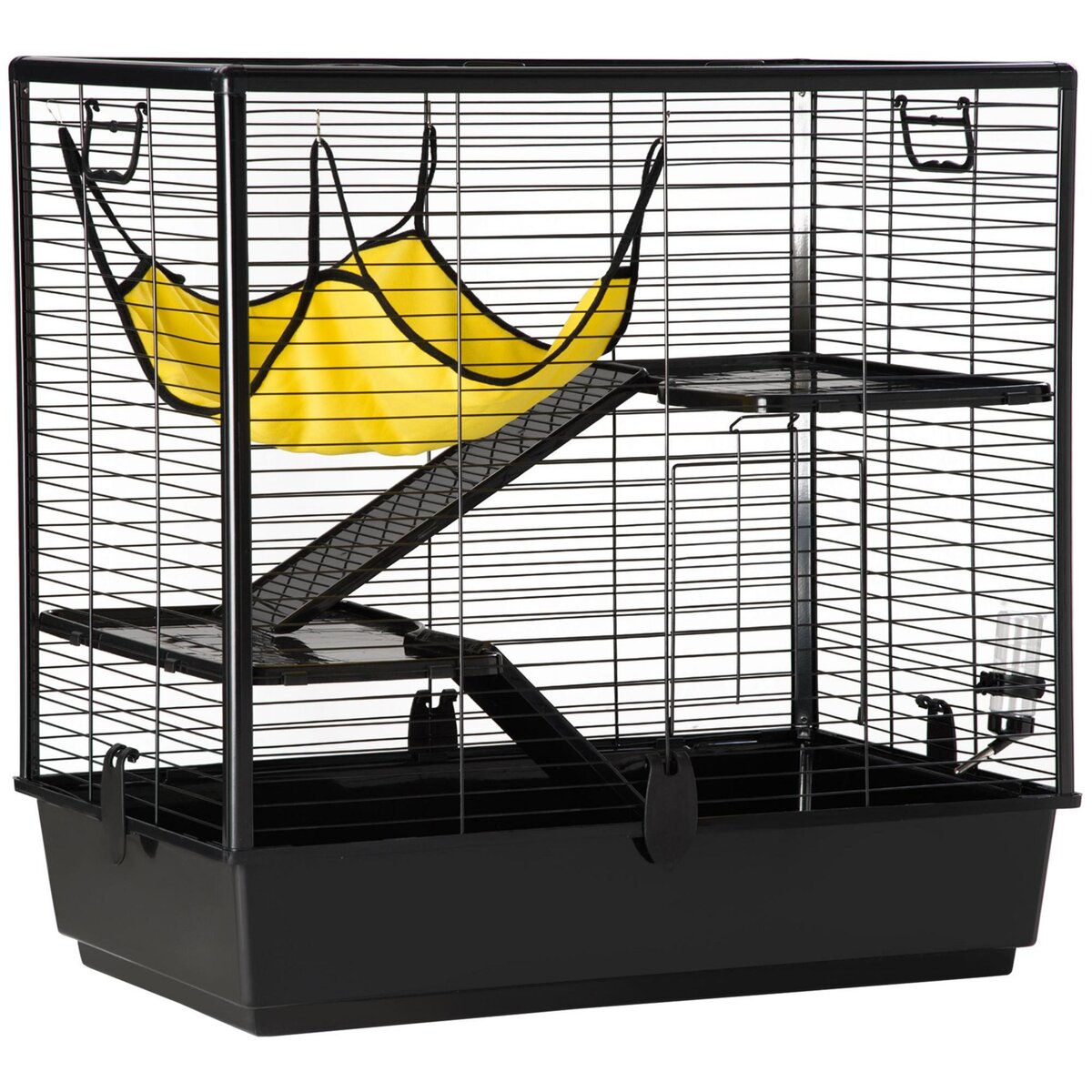 PAWHUT Cage petits rongeurs rats furets 3 niveaux avec abreuvoir, hamac, 2 rampes - dim. 80L x 48l x 78H cm - acier alliage alu. PP noir