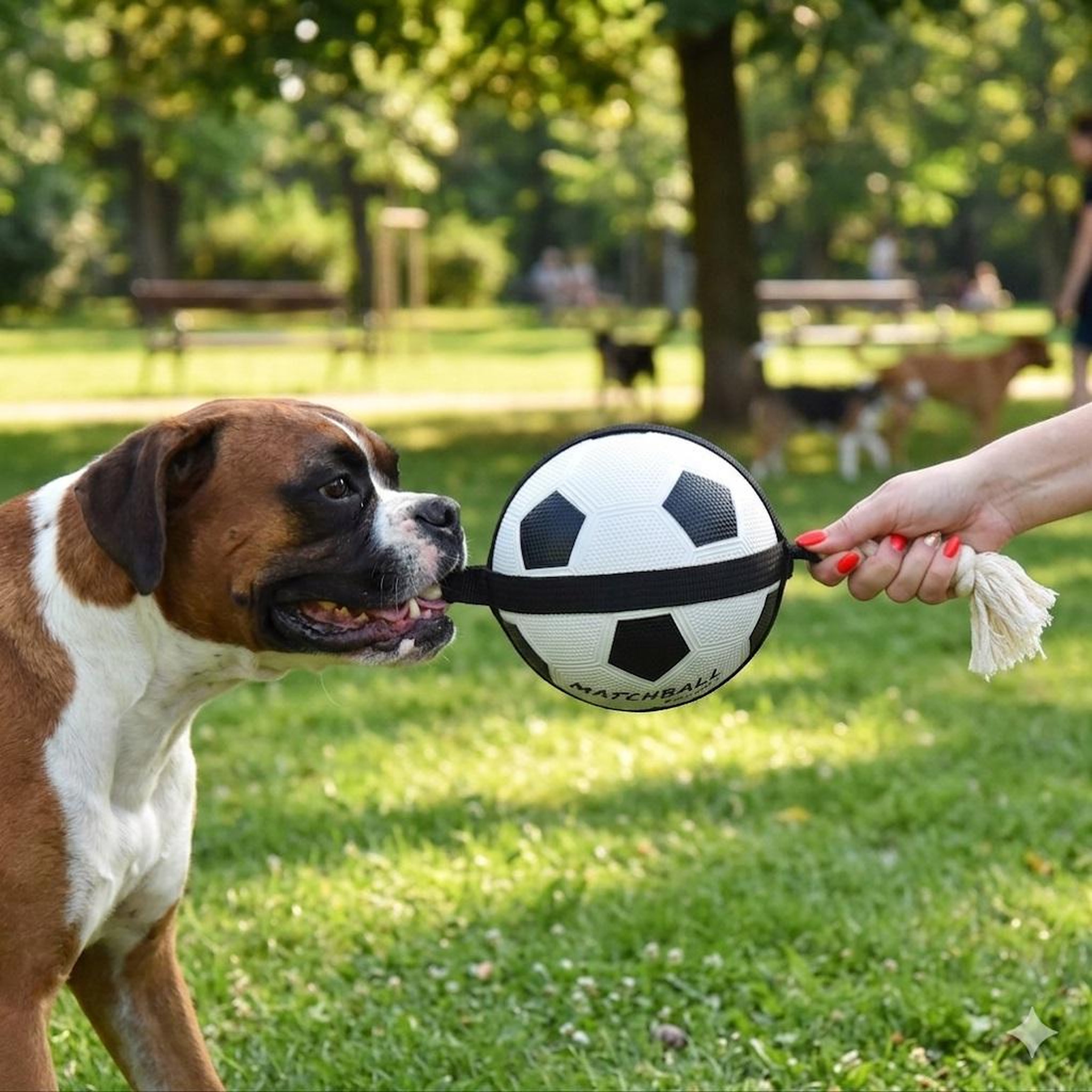 Voir la diapositive 2 : Eden Ballon de football matchball pour chien 20 cm avec corde