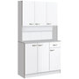 Voir la diapositive 1 : HOMCOM Buffet haut multi-rangement - 6 portes, tiroir, grand plateau - dim. 101L x 39l x 180H cm - panneaux particules blanc gris