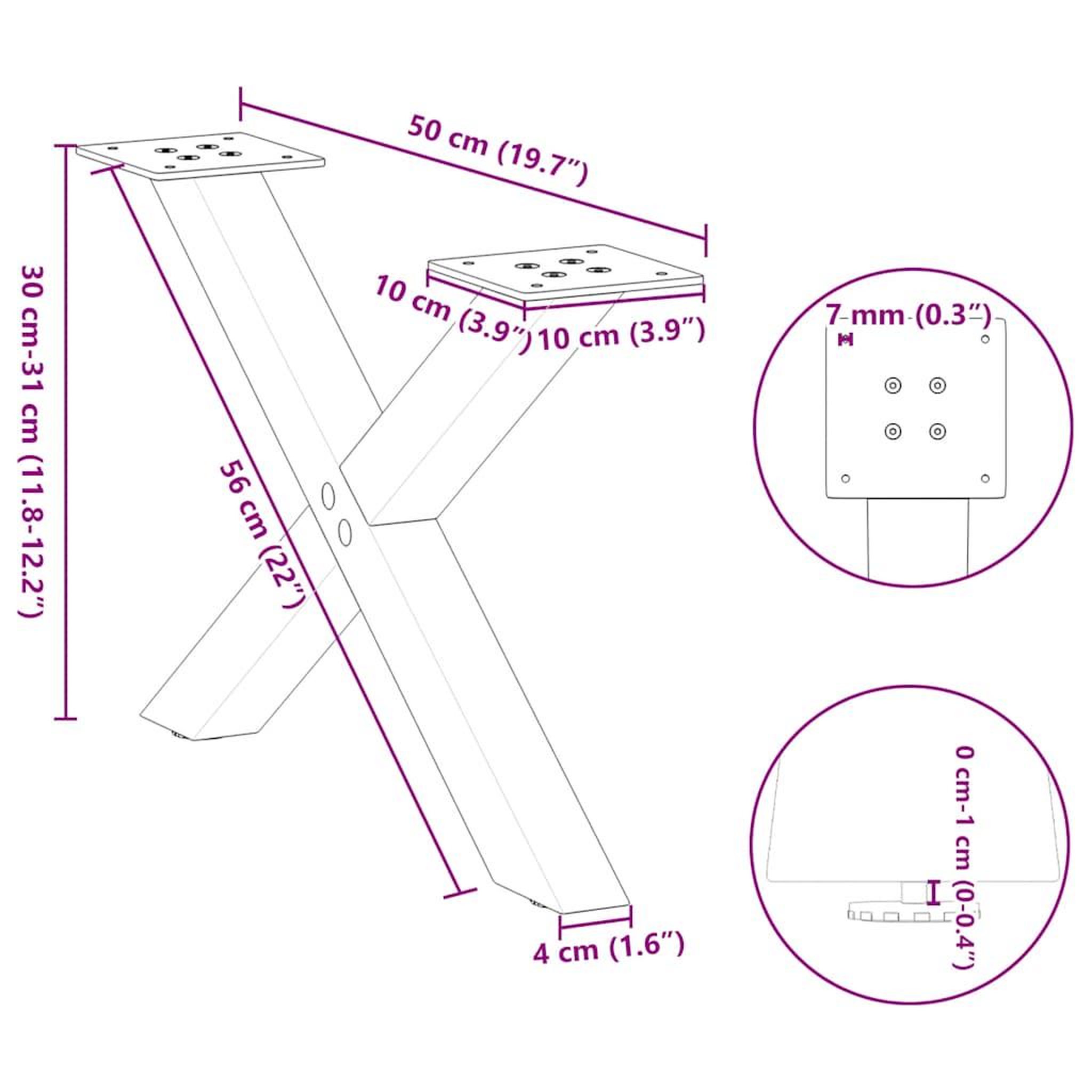 Voir la diapositive 6 : VIDAXL Pieds de table basse forme de X 2 pcs blanc 50x(30-31) cm acier