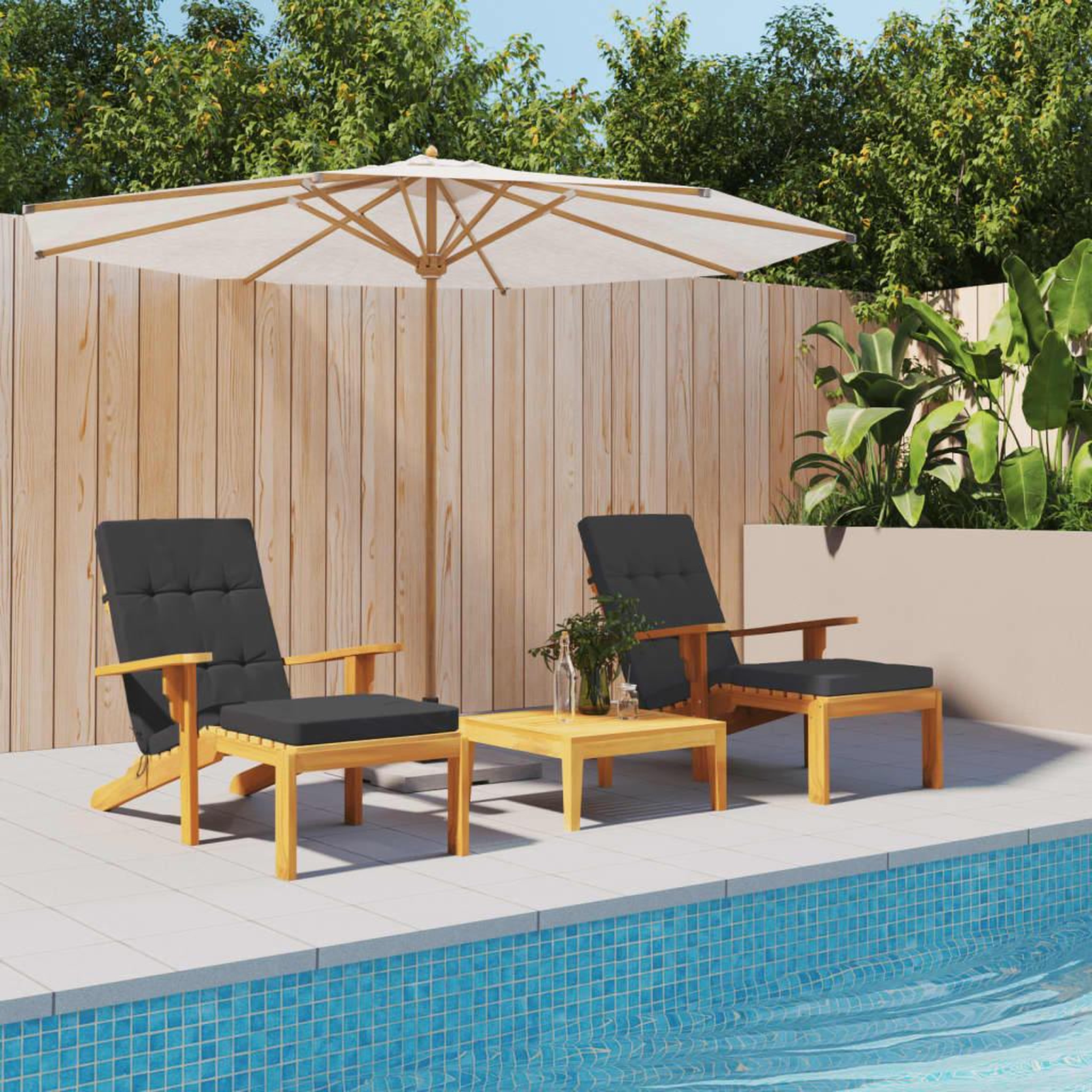 VIDAXL Coussins de chaise longue lot de 2 noir tissu oxford