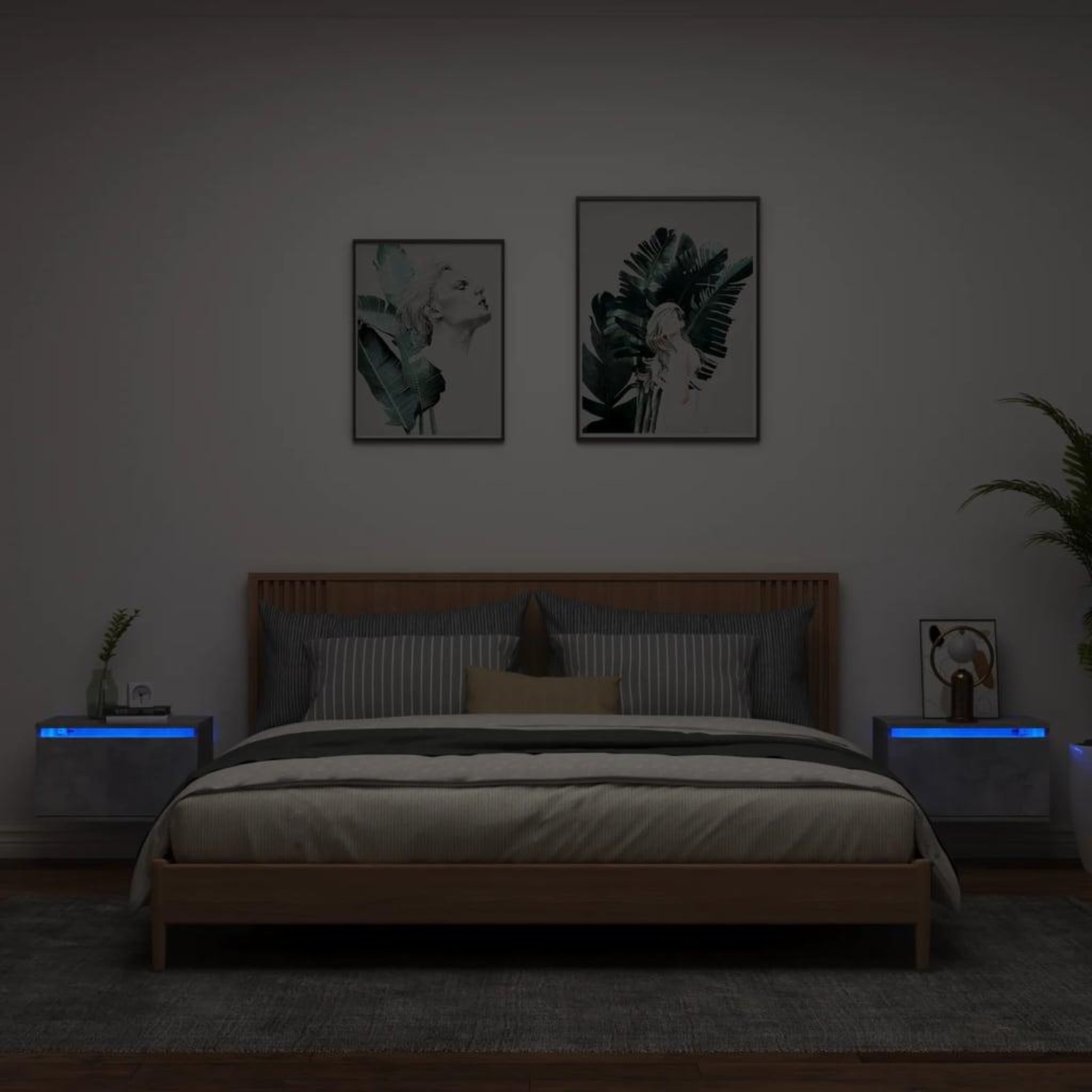 Voir la diapositive 1 : VIDAXL Tables de chevet murales avec lumieres LED 2 pcs gris beton