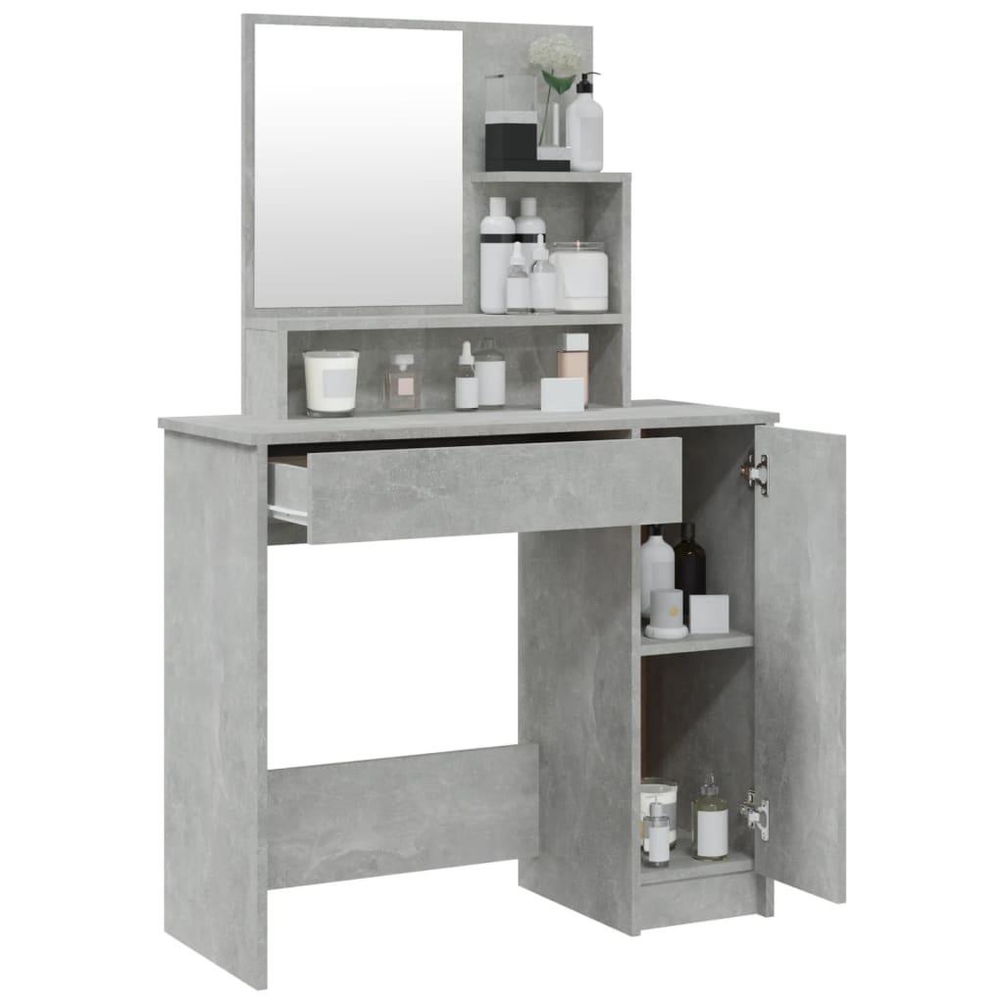 Voir la diapositive 5 : VIDAXL Coiffeuse avec miroir Gris beton 86,5x35x136 cm