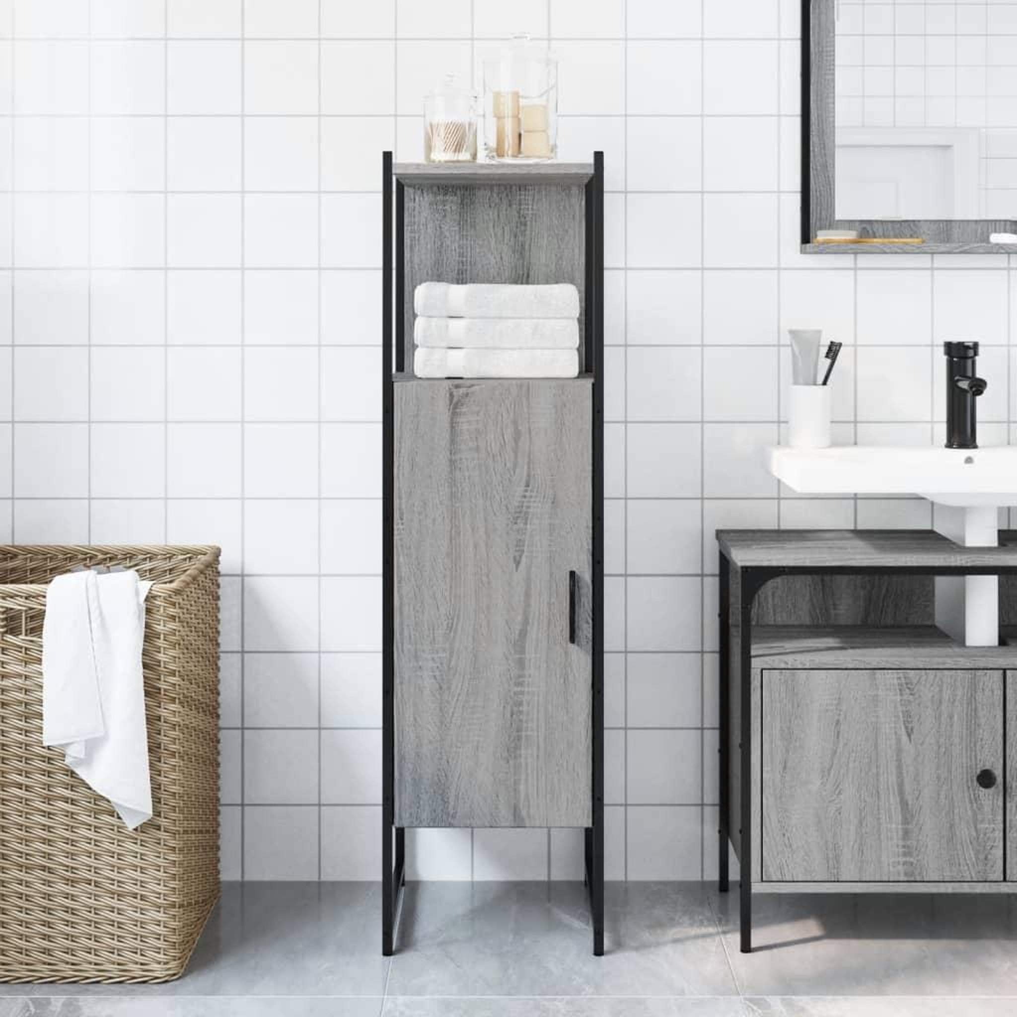 Voir la diapositive 3 : VIDAXL Armoire de salle de bain sonoma gris 33x33x120,5 cm