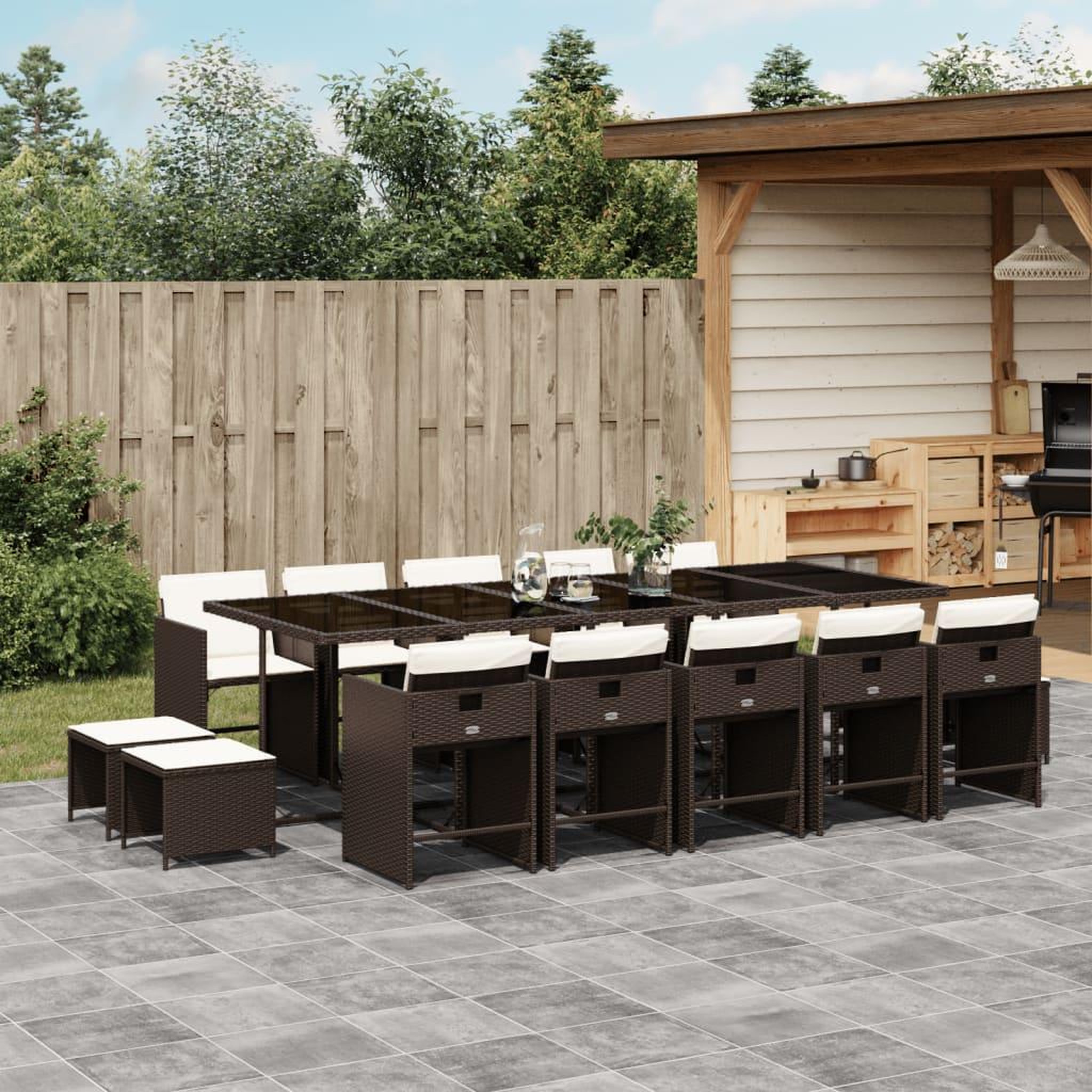 VIDAXL Ensemble a manger de jardin avec coussins 15 pcs marron rotin