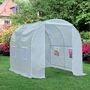 Voir la diapositive 2 : OUTSUNNY Serre de jardin tunnel surface sol 5 m² 2,5L x 2l x 2H m châssis tubulaire renforcé 18 mm 4 fenêtres blanc