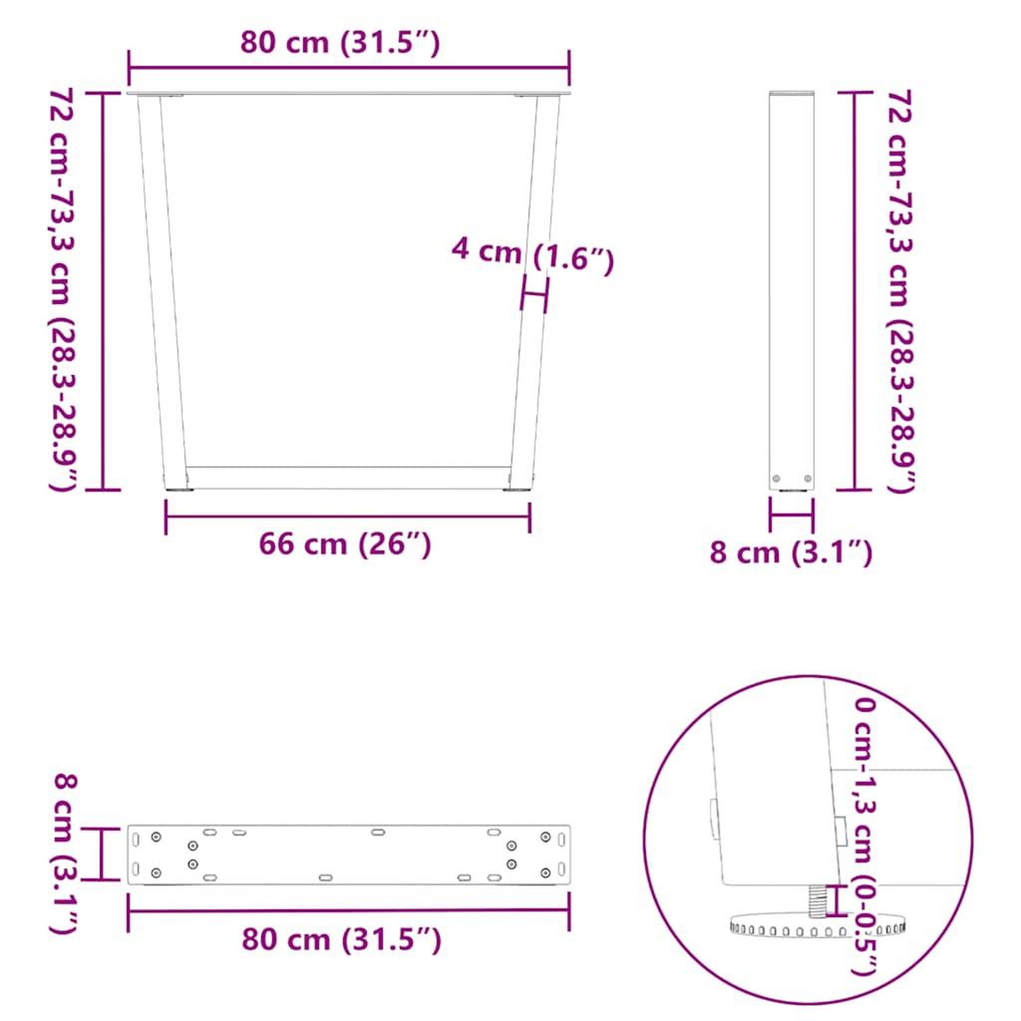 Voir la diapositive 6 : VIDAXL Pieds de table a manger forme de V 3 pcs blanc 80x(72-73,3) cm