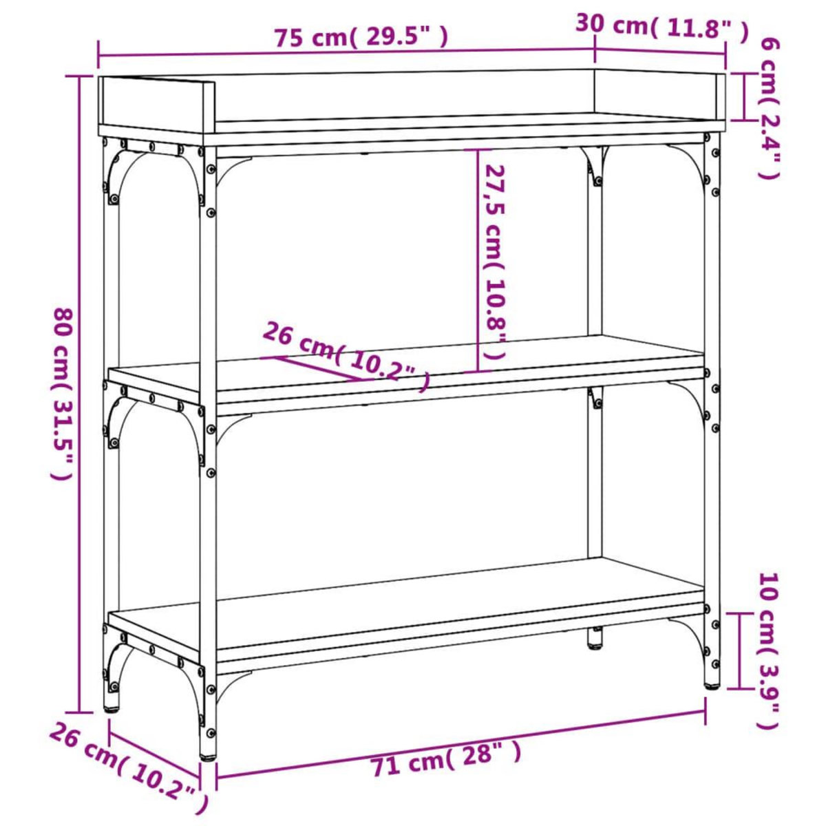 VIDAXL Table console avec etageres chene marron 75x30x80 cm