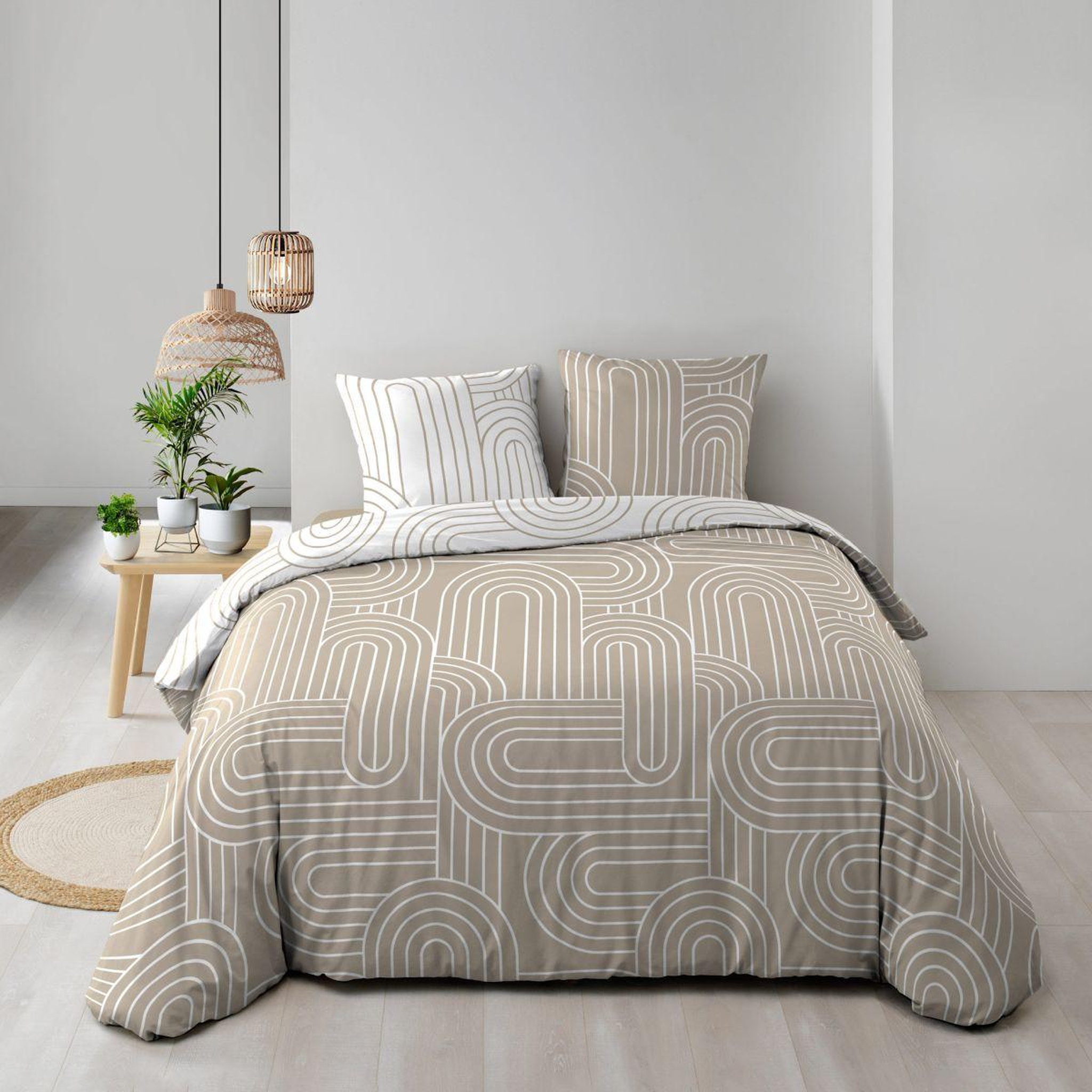 Voir la diapositive 6 : Douceur d'Intérieur Parure de lit réversible 3 pièces  modul  240x220cm naturel