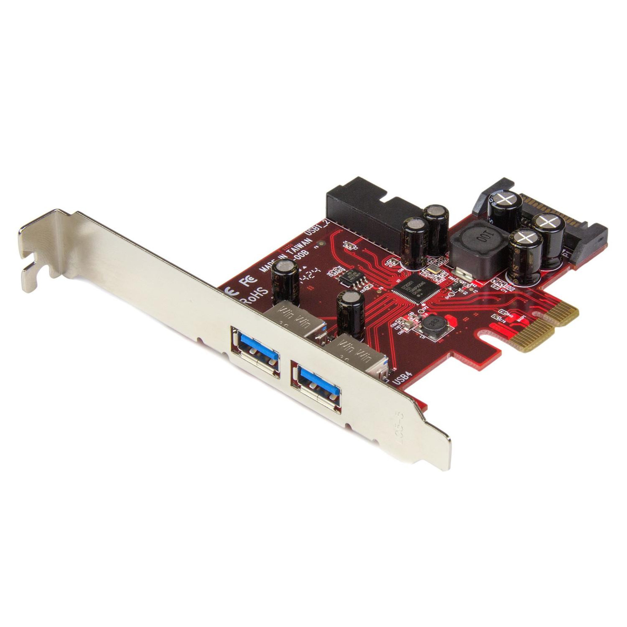 Voir la diapositive 2 : Startech StarTech.com Carte contrôleur PCI Express à 4 ports USB 3.0 - 2 externes 2 internes - Adaptateur PCIe avec alimentation SATA