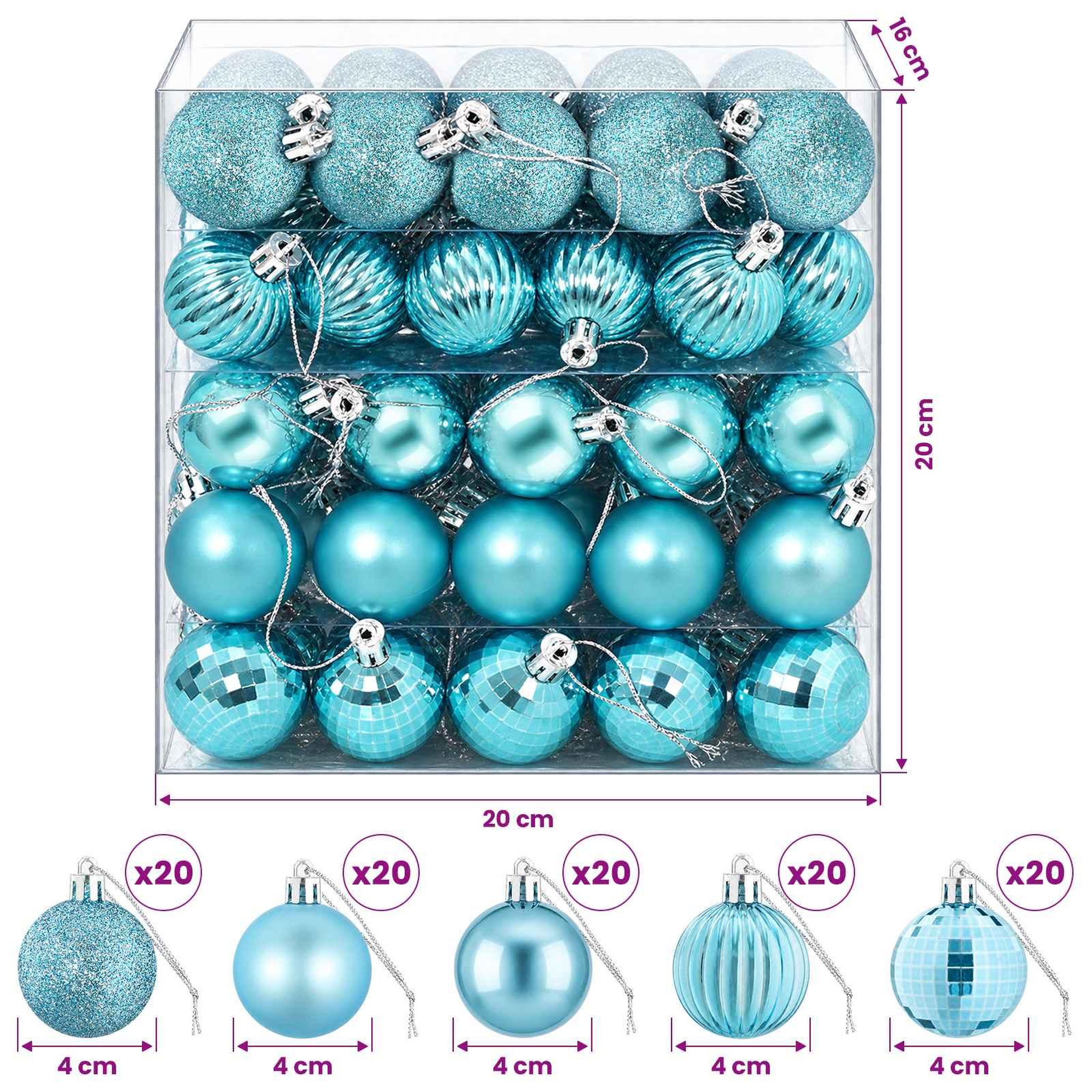 Voir la diapositive 3 : VIDAXL Ensemble de boules de Noël 100 pc Turquoise 4 cm Polystyrene