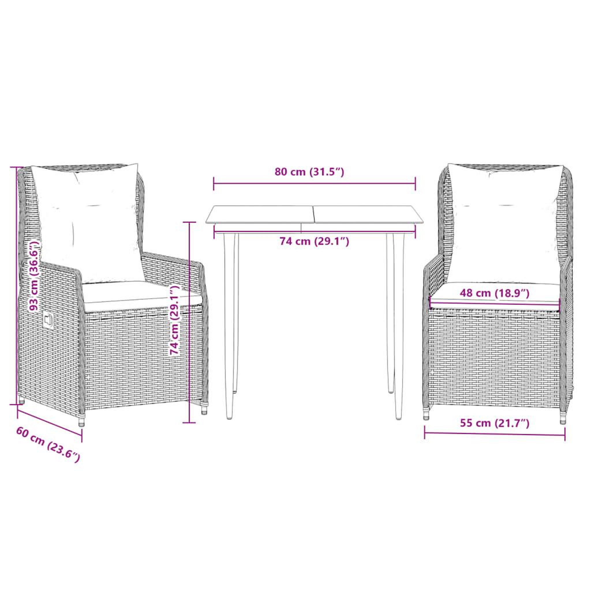 Voir la diapositive 6 : VIDAXL Ensemble a manger de jardin avec coussins 3 pcs Noir