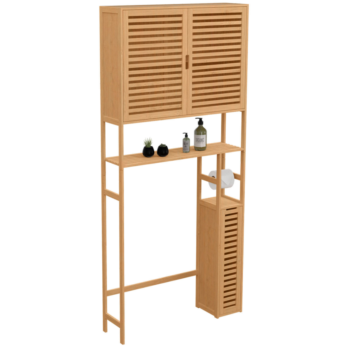 ID MARKET Meuble WC 3 en 1 avec armoires de rangement bambou BEA