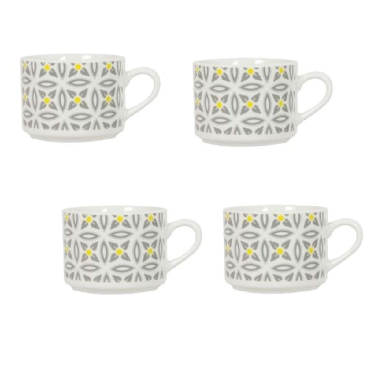 TOILINUX 4 Tasses en porcelaine Aristo - Blanc décoré
