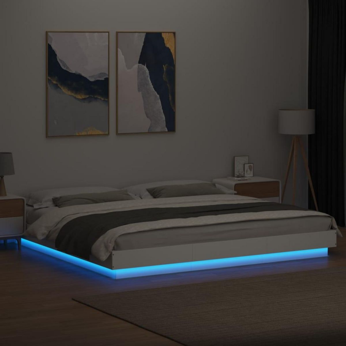 VIDAXL Cadre de lit avec lumieres LED sans matelas blanc 180x200 cm