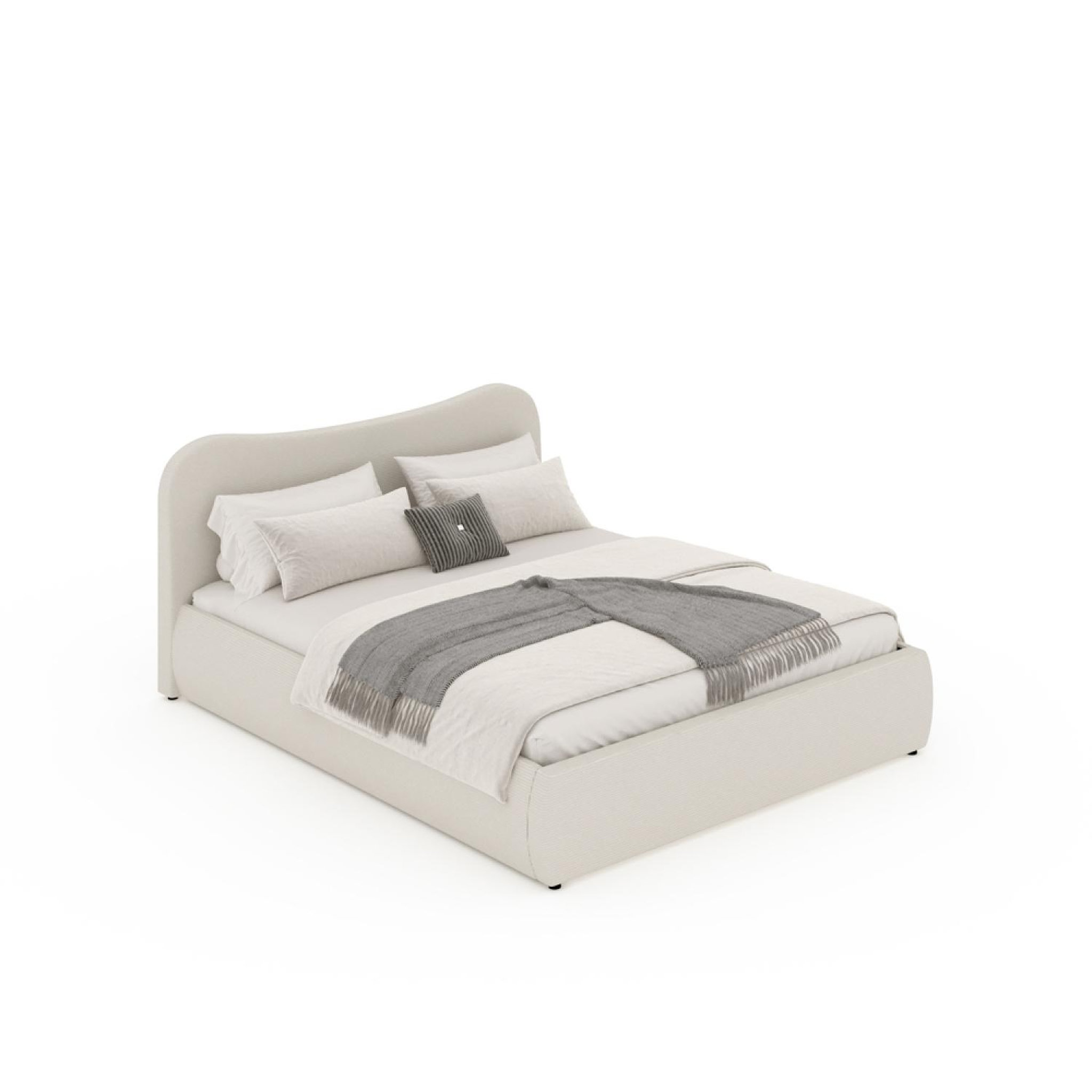 Voir la diapositive 6 : CONCEPT USINE Lit coffre 140x190cm design arrondi velours côtelé beige plano