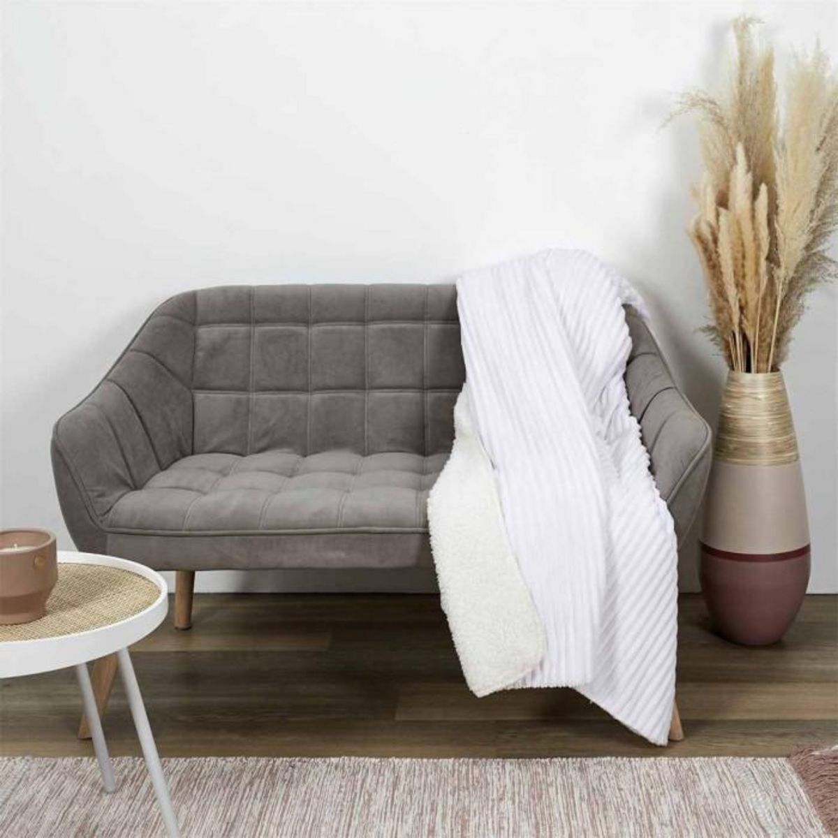 Paris Prix Plaid Flanelle Côtelé  Sherpa  180x220cm Écru