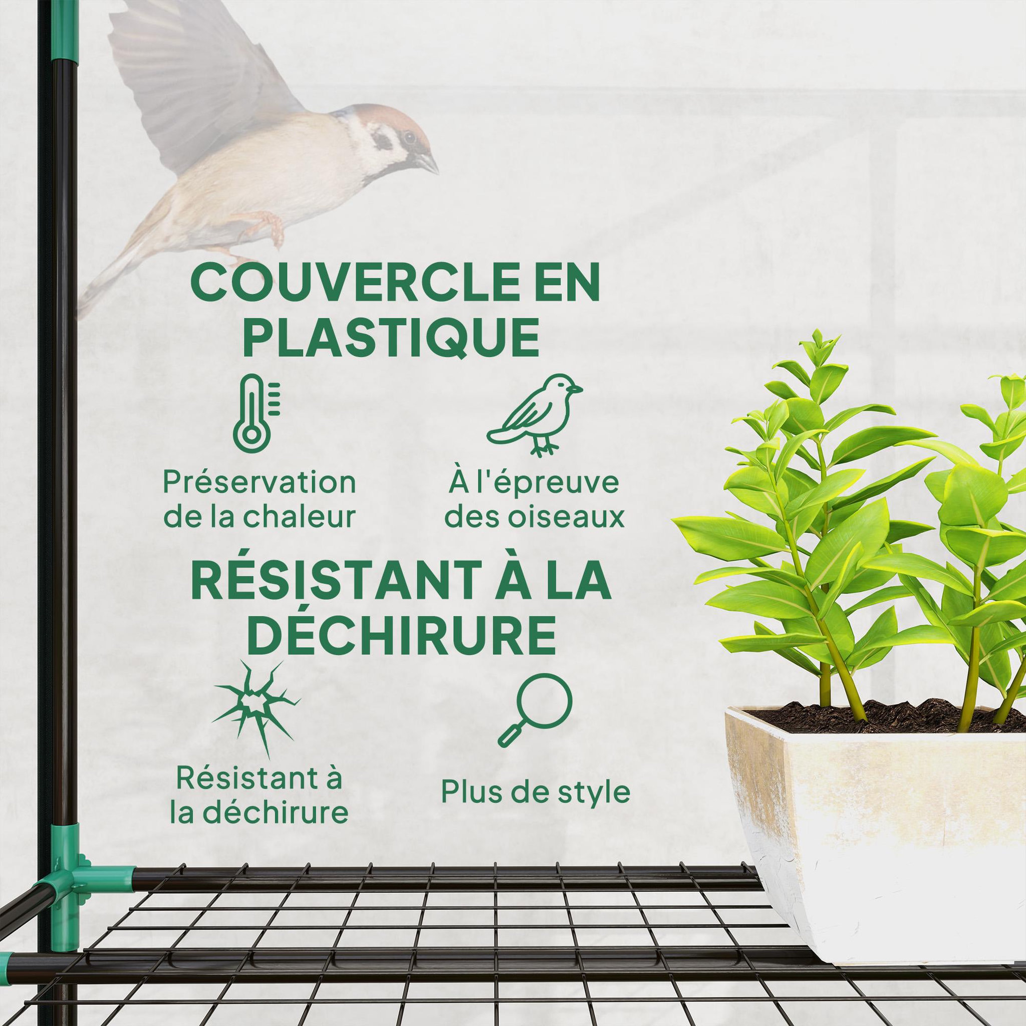 Voir la diapositive 4 : OUTSUNNY Serre de jardin balcon avec étagères métalliques 3 niveaux 3 portes acier noir pvc transparent