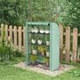 Voir la diapositive 2 : OUTSUNNY Mini serre de jardin serre de balcon serre à 4 étages avec châssis en acier & bâche en PE renforcée, intérieur et extérieur portable porte enroulable, 120 x 50 x 170 cm, vert