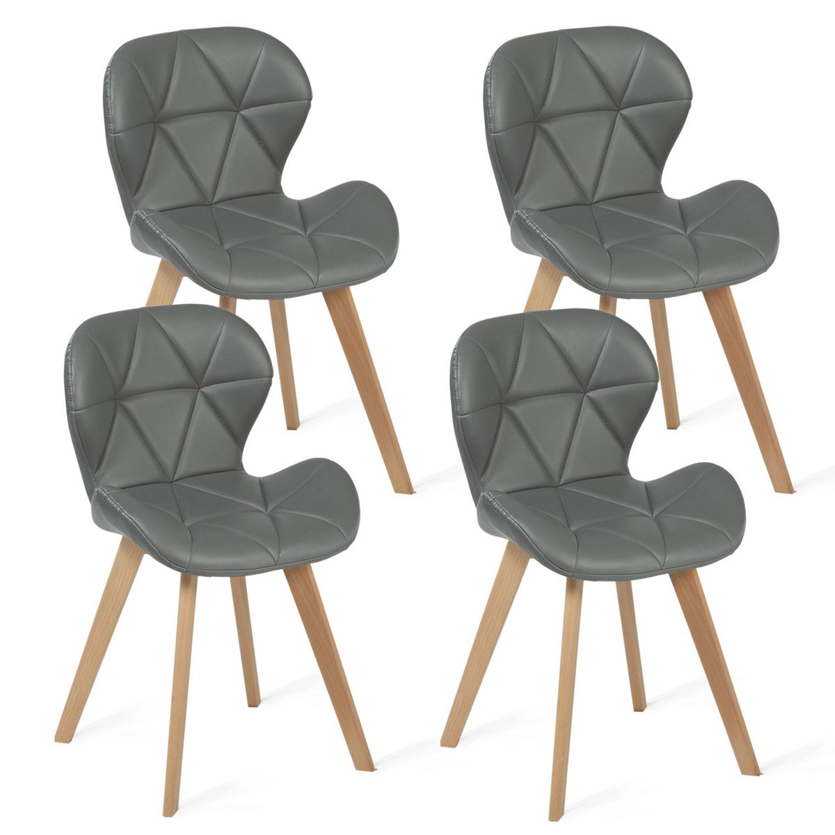 Lot de 4 chaises assise PU pieds bois massif NICKY