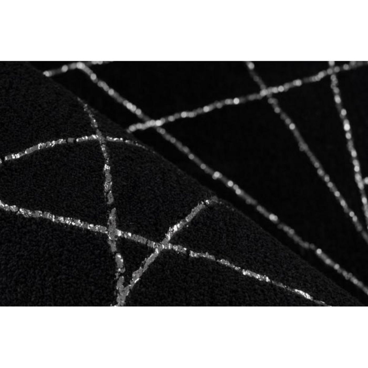 Paris Prix Tapis Géométrique à Poils Longs  Bijou  Noir & Argent