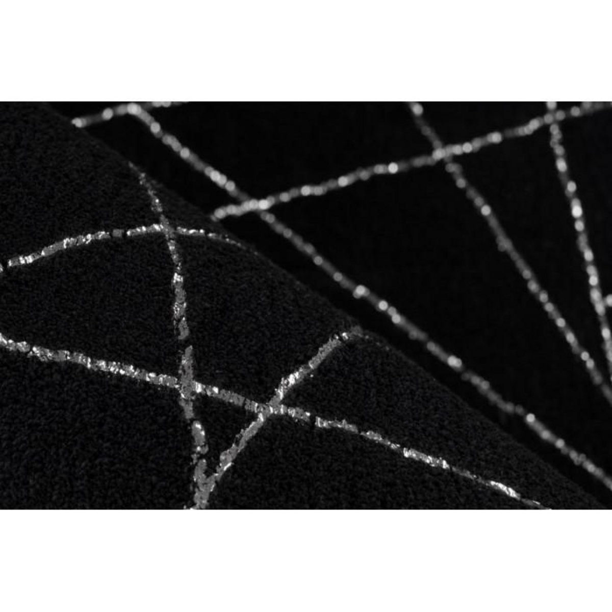 Paris Prix Tapis Géométrique à Poils Longs  Bijou  Noir & Argent