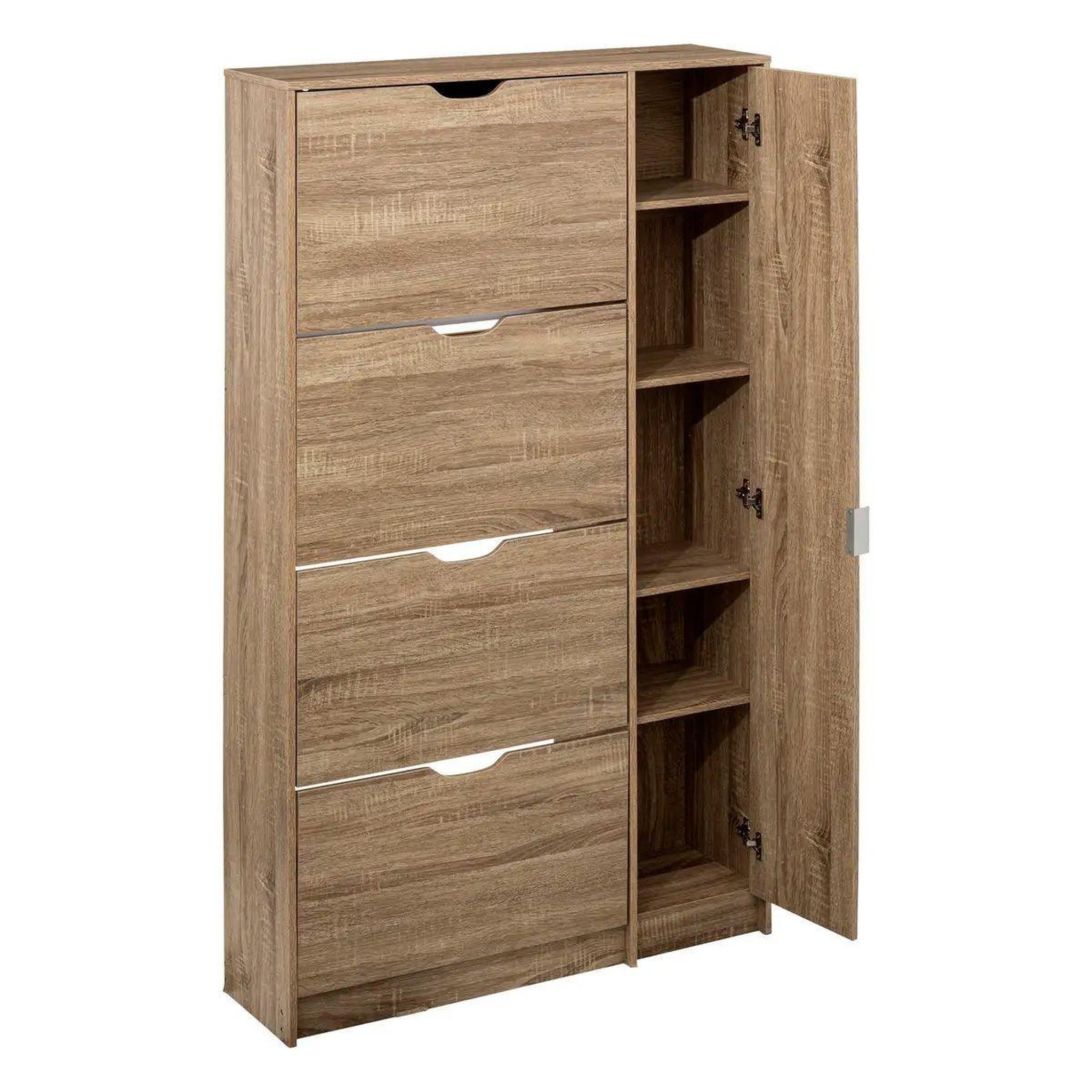 Voir la diapositive 3 : FIVE Meuble range-chaussures 4 tiroirs 24 paires avec miroir - beige