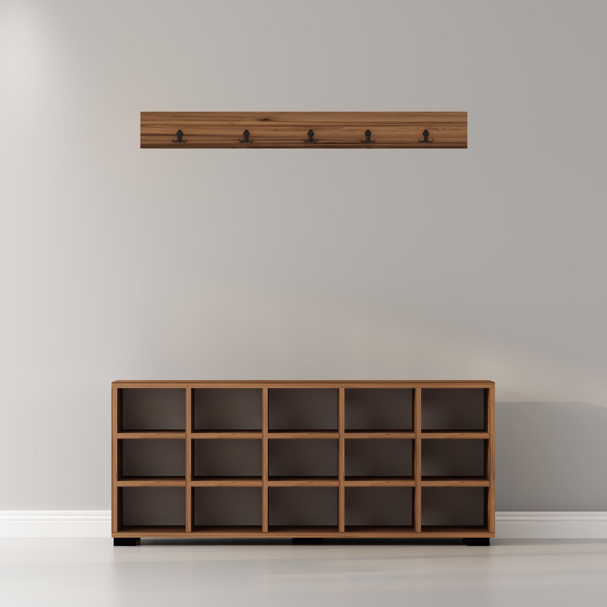 Voir la diapositive 4 : Habitat et Jardin Meuble à chaussures avec porte manteau en bois  talu  - 120 x 30 x 52 cm - marron
