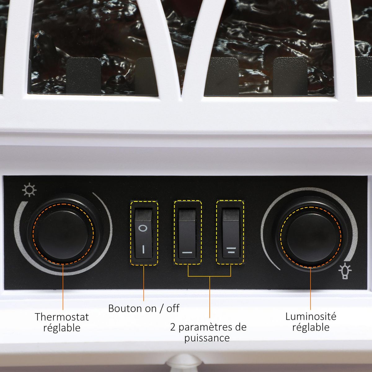 HOMCOM Cheminée électrique poêle style rétro thermostat 1000-2000 W blanc