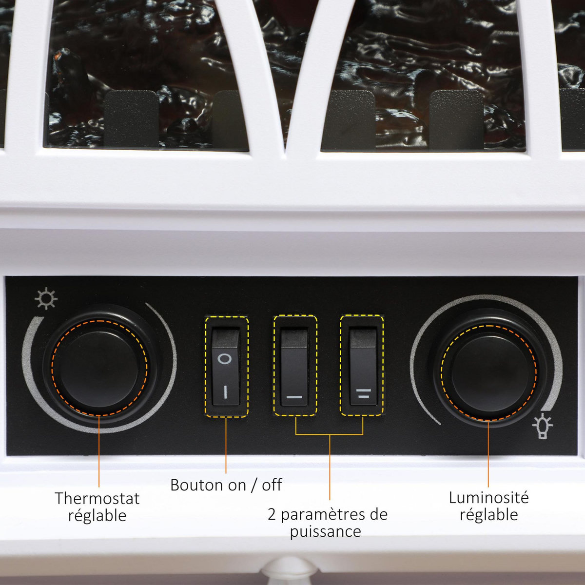 HOMCOM Cheminée électrique poêle style rétro thermostat 1000-2000 W blanc