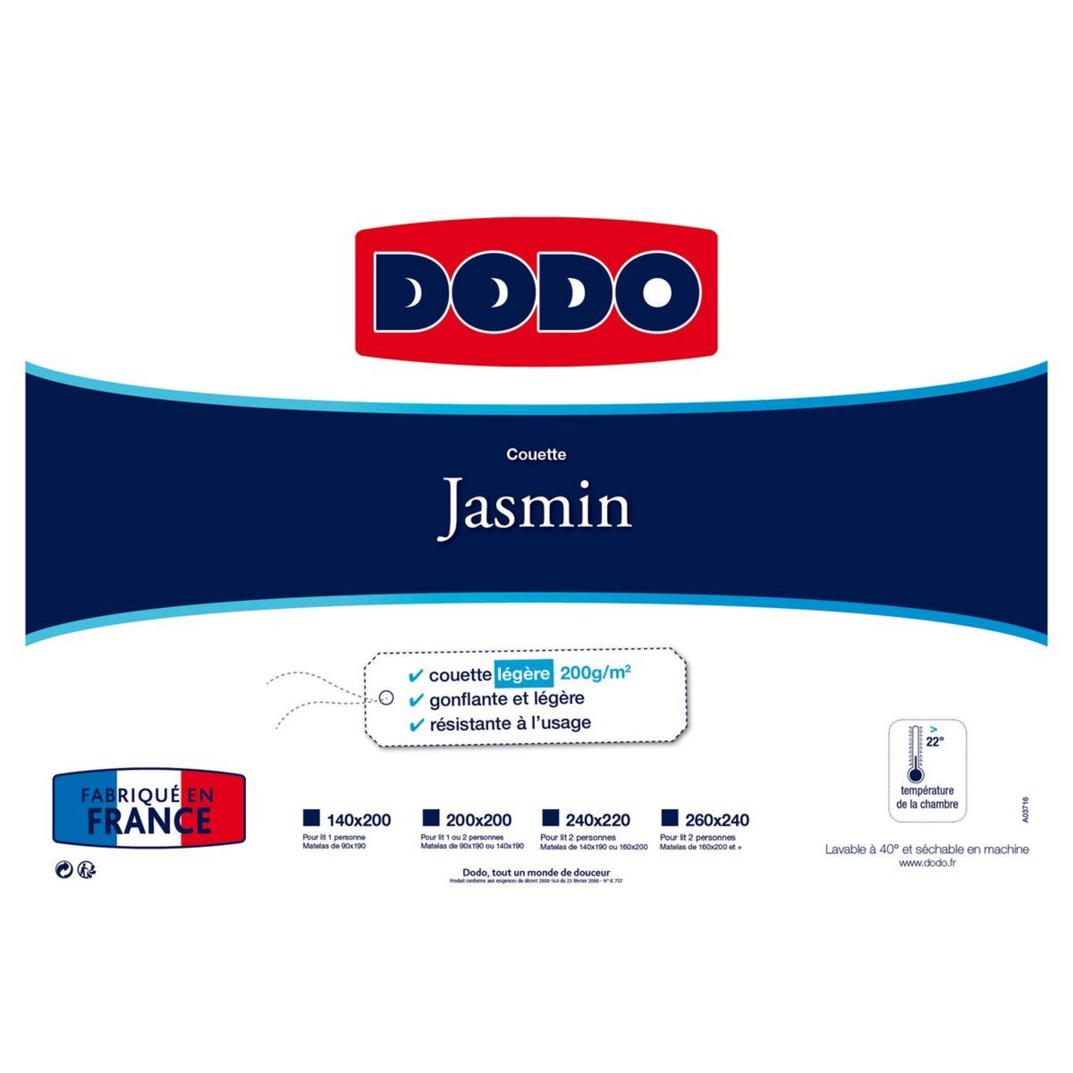 DODO Couette Légère en polycoton Haut de Gamme 200g/m2 Jasmin