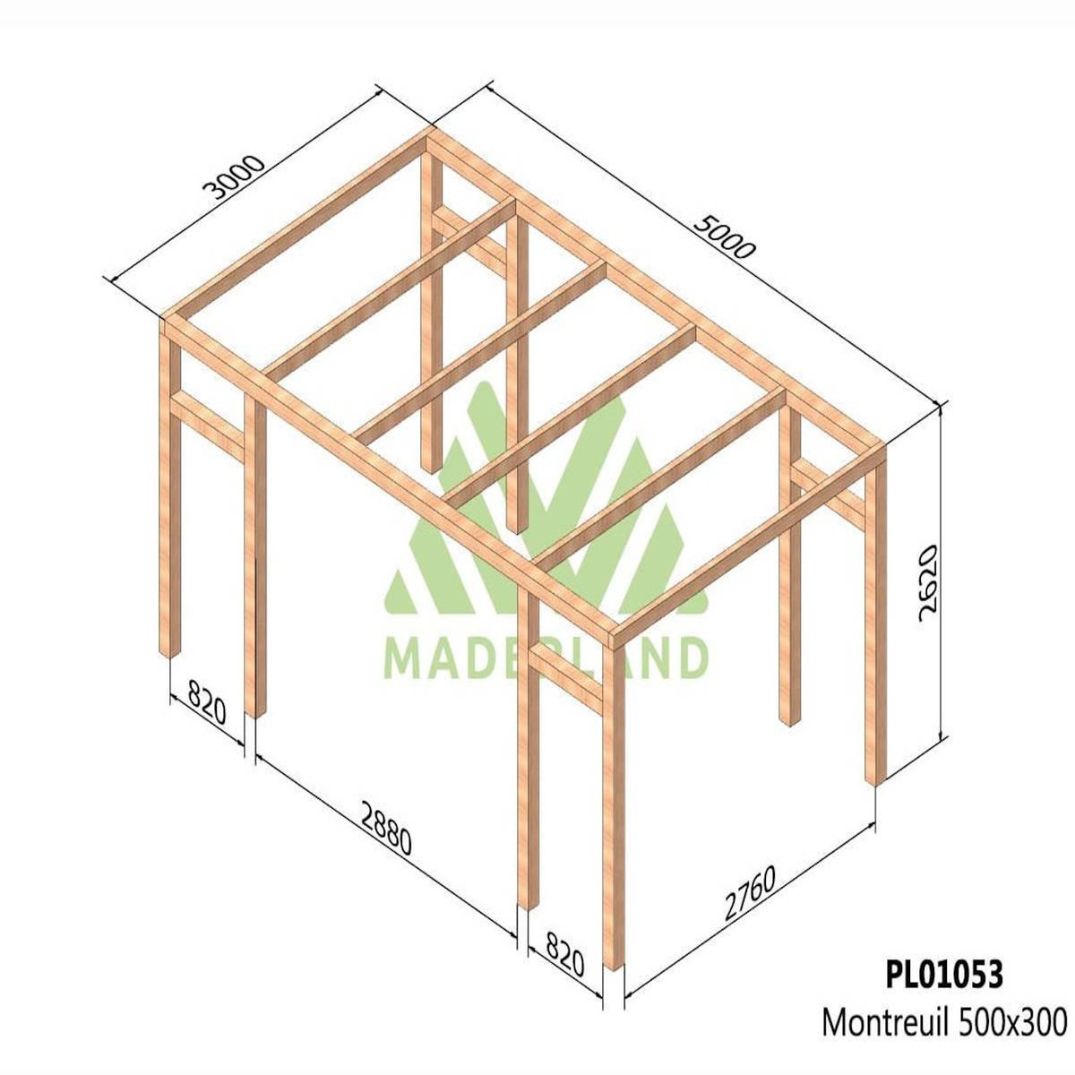 JARDIDECO Pergola en bois lamellé-collé Montreuil 500 x 300 cm - Maderland
