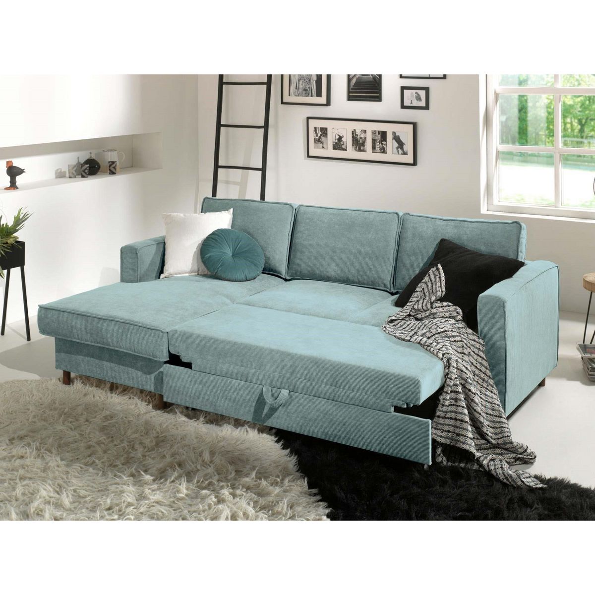 LISA DESIGN Jake - canapé d'angle gauche - convertible avec coffre - 4 places - en velours côtelé