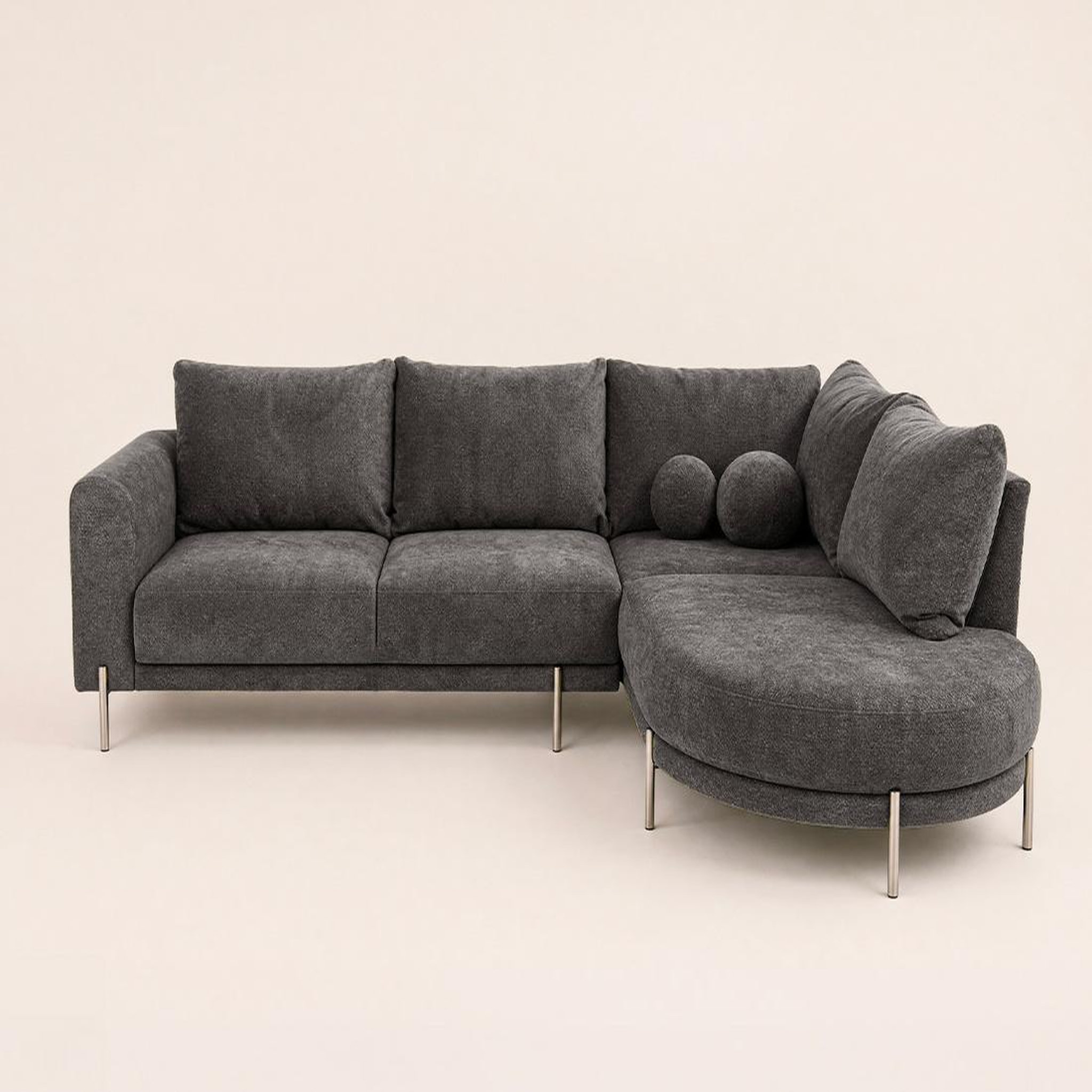 Voir la diapositive 6 : BEST MOBILIER Gabin - canapé d'angle droit 5 places en velours texturé