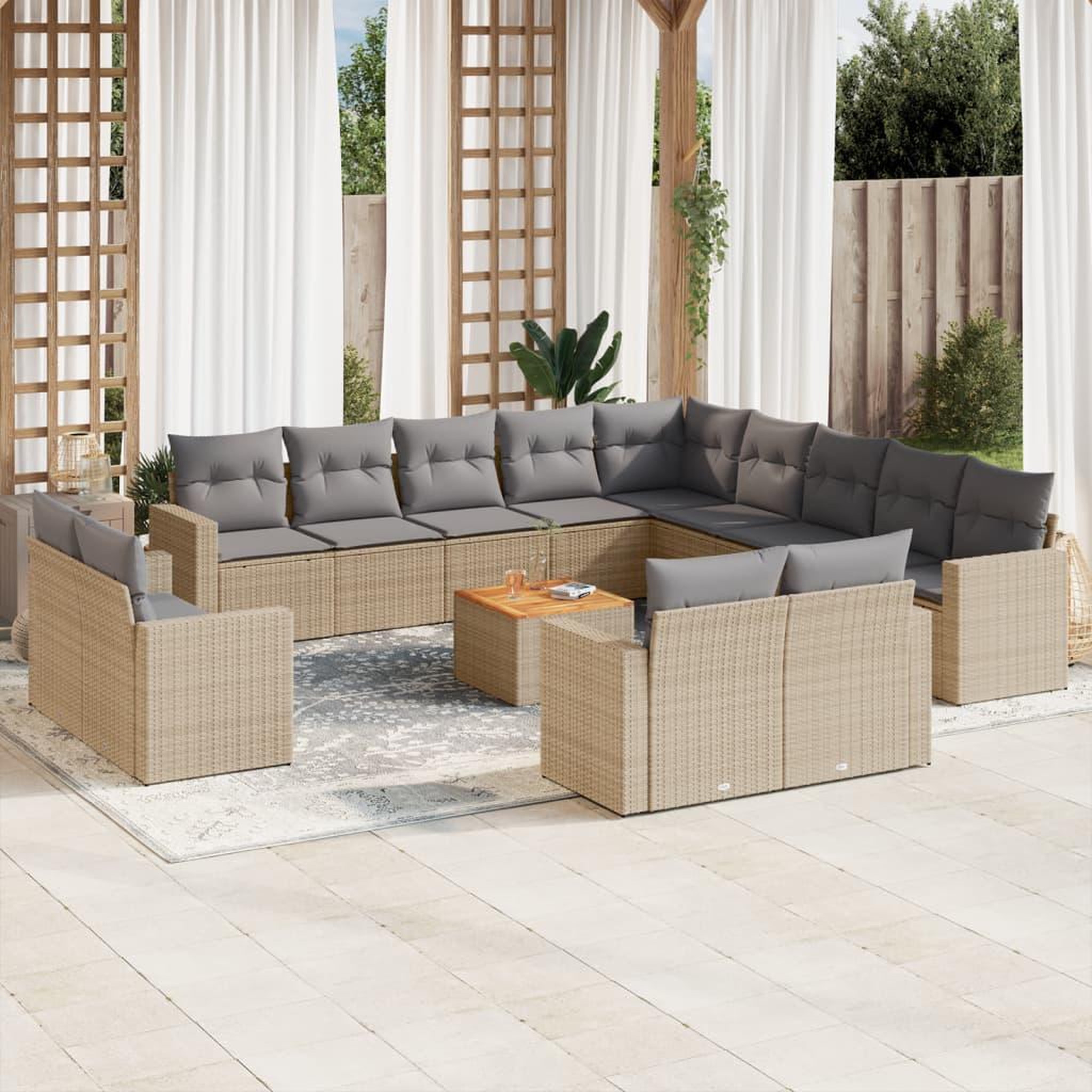 VIDAXL Salon de jardin et coussins 14 pcs melange beige resine tressee