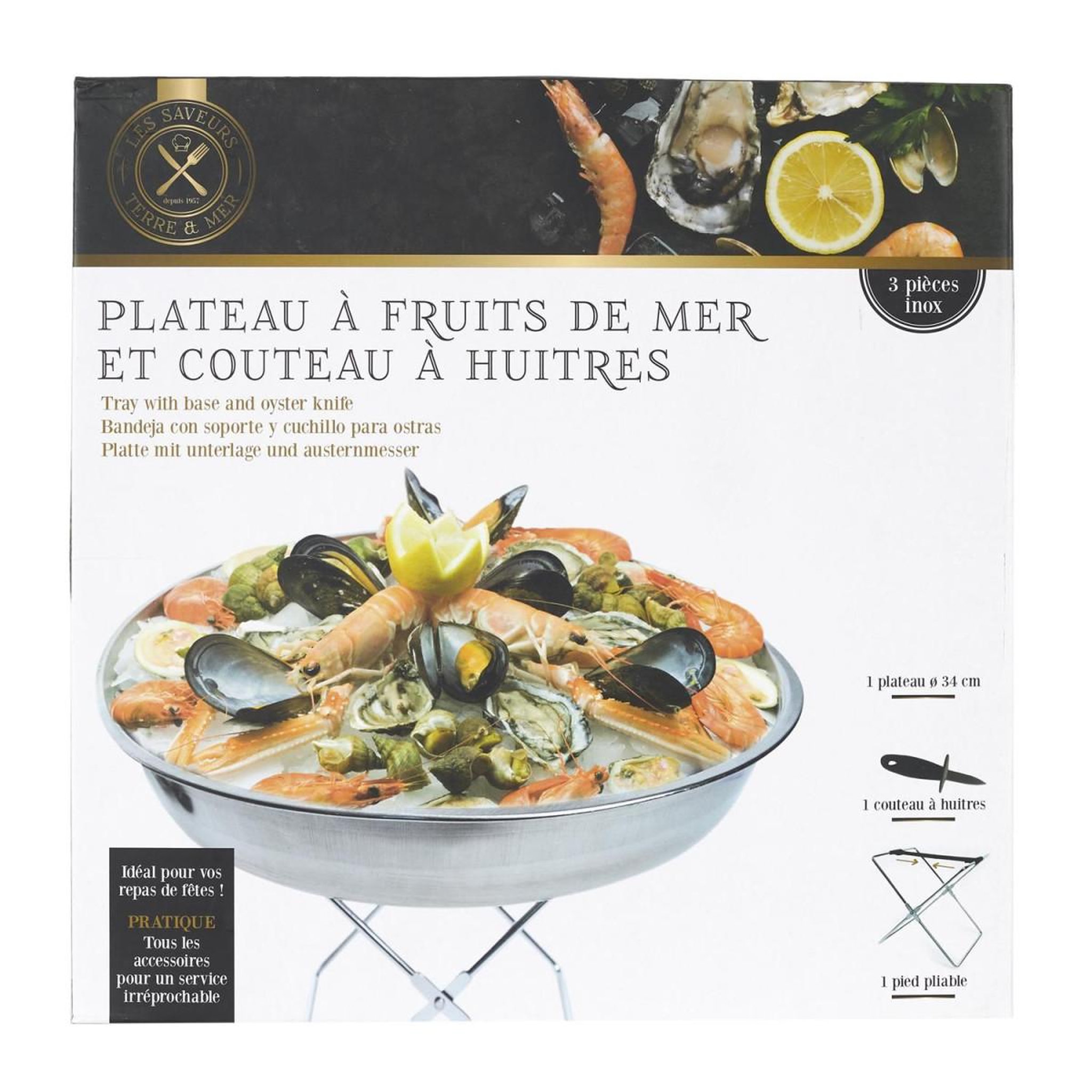Voir la diapositive 2 : The Home Deco Factory Coffret dégustation  huîtres & fruit de mer  34cm argent