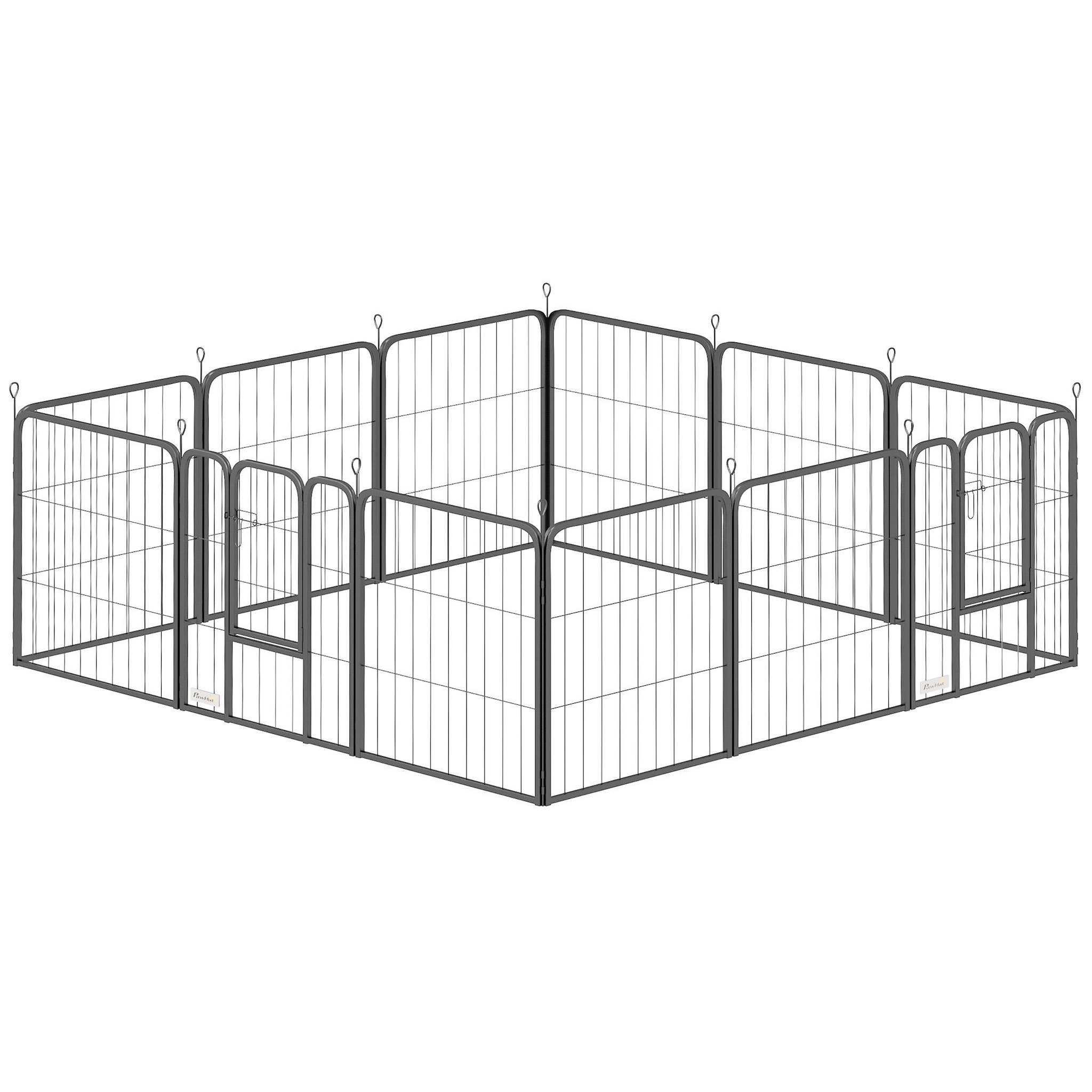 PAWHUT Parc enclos chien modulable pliable 12 panneaux porte verrouillable acier époxy noir