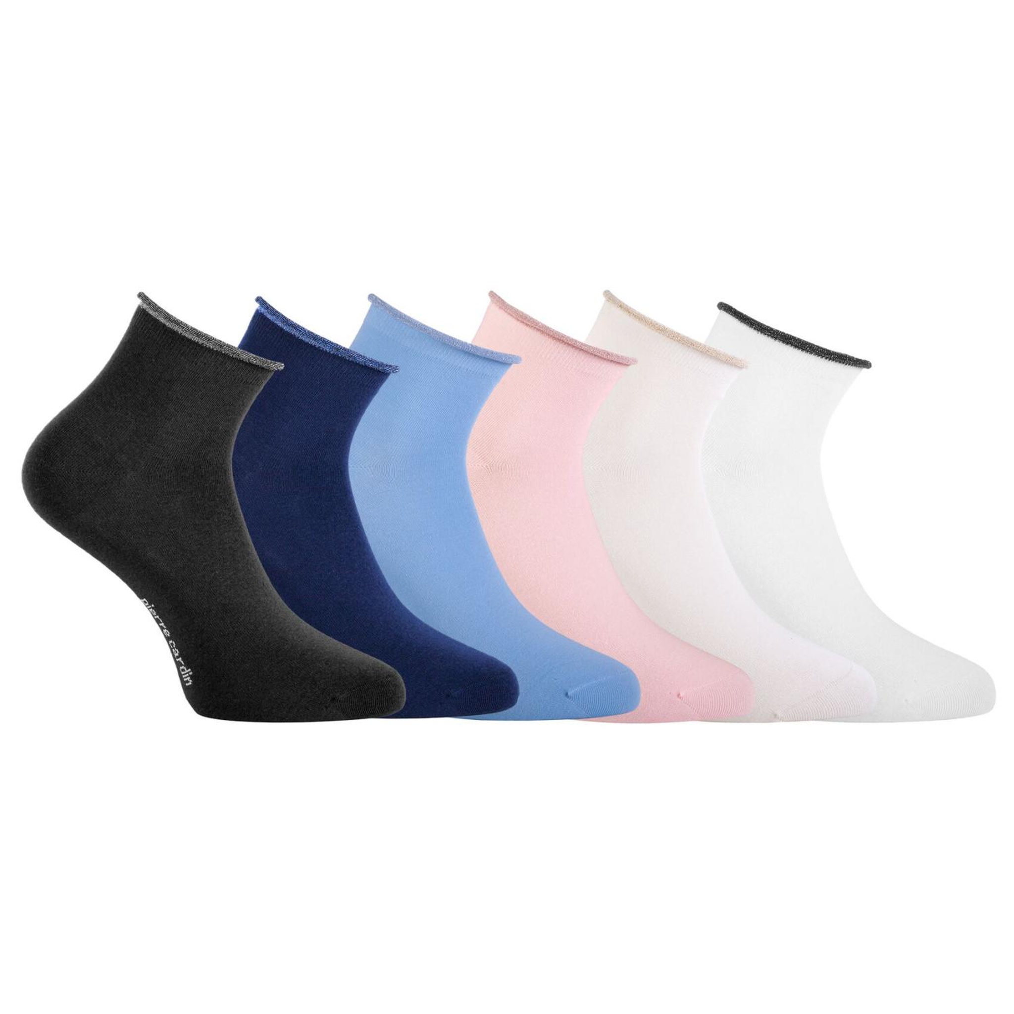PIERRE CARDIN 6 paires de chaussettes quarter 200 aiguilles femme hand made silver. Coloris disponibles : Rose
