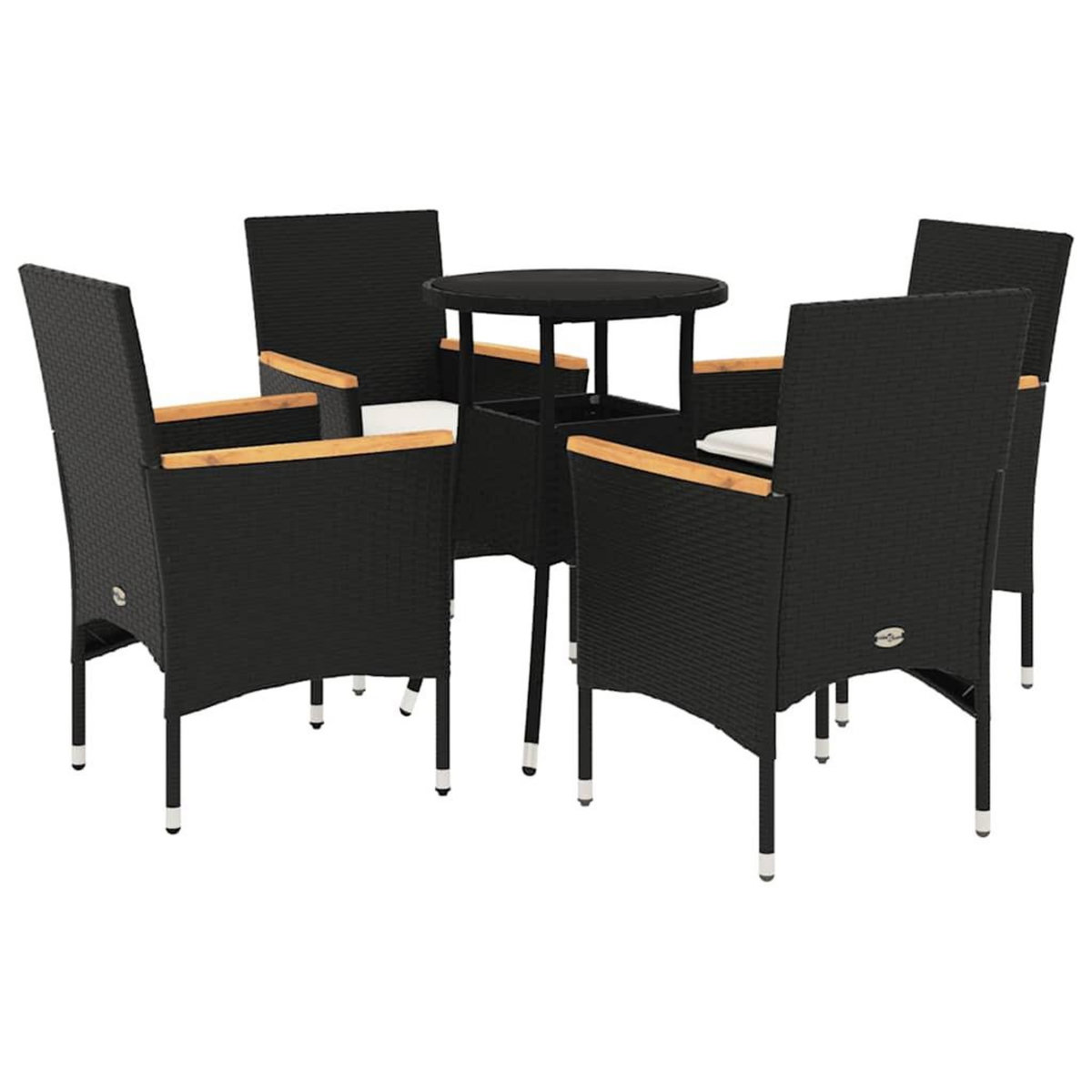 VIDAXL Ensemble a manger de jardin et coussins 5 pcs noir rotin verre