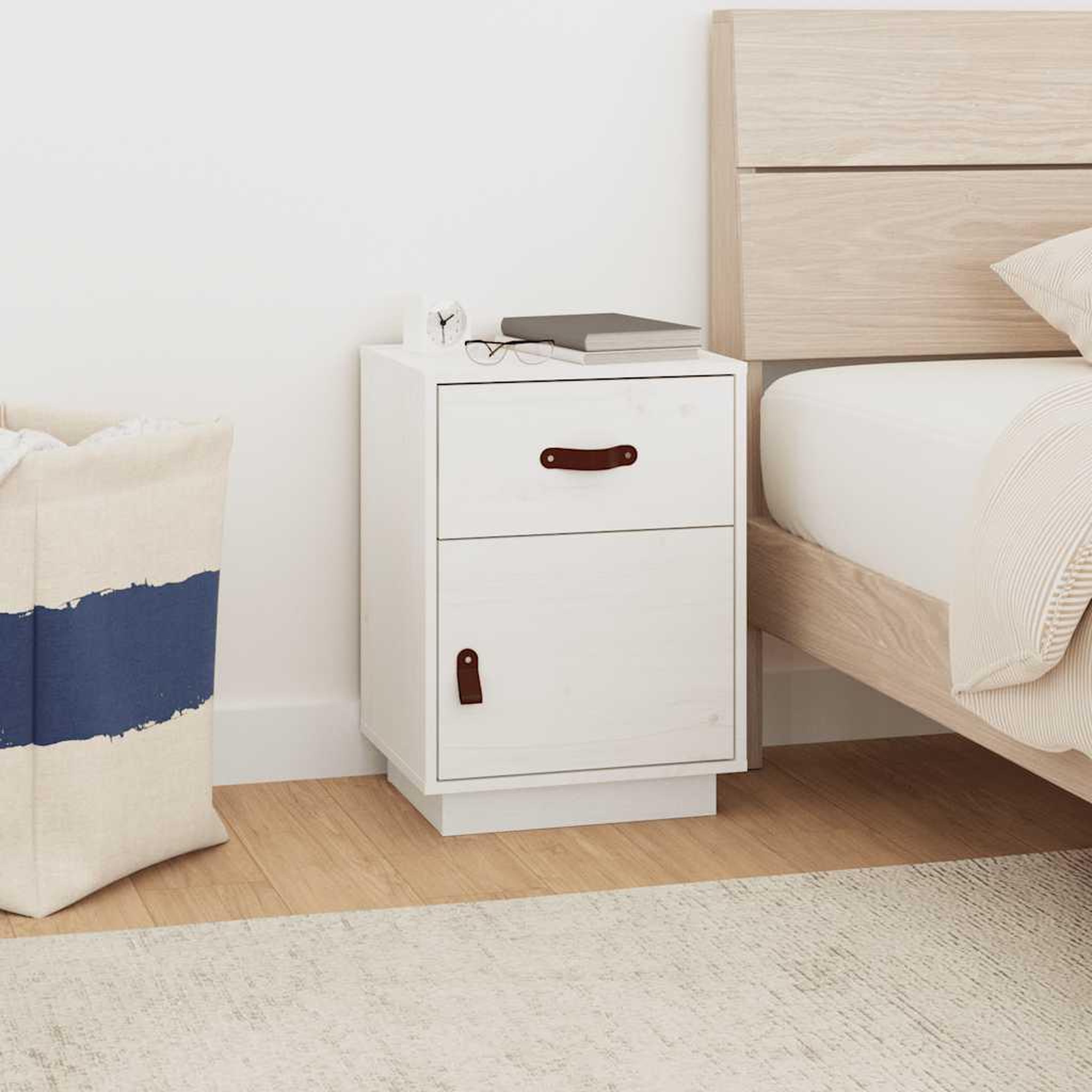 VIDAXL Table de chevet Blanc 40x34x55 cm Bois de pin solide