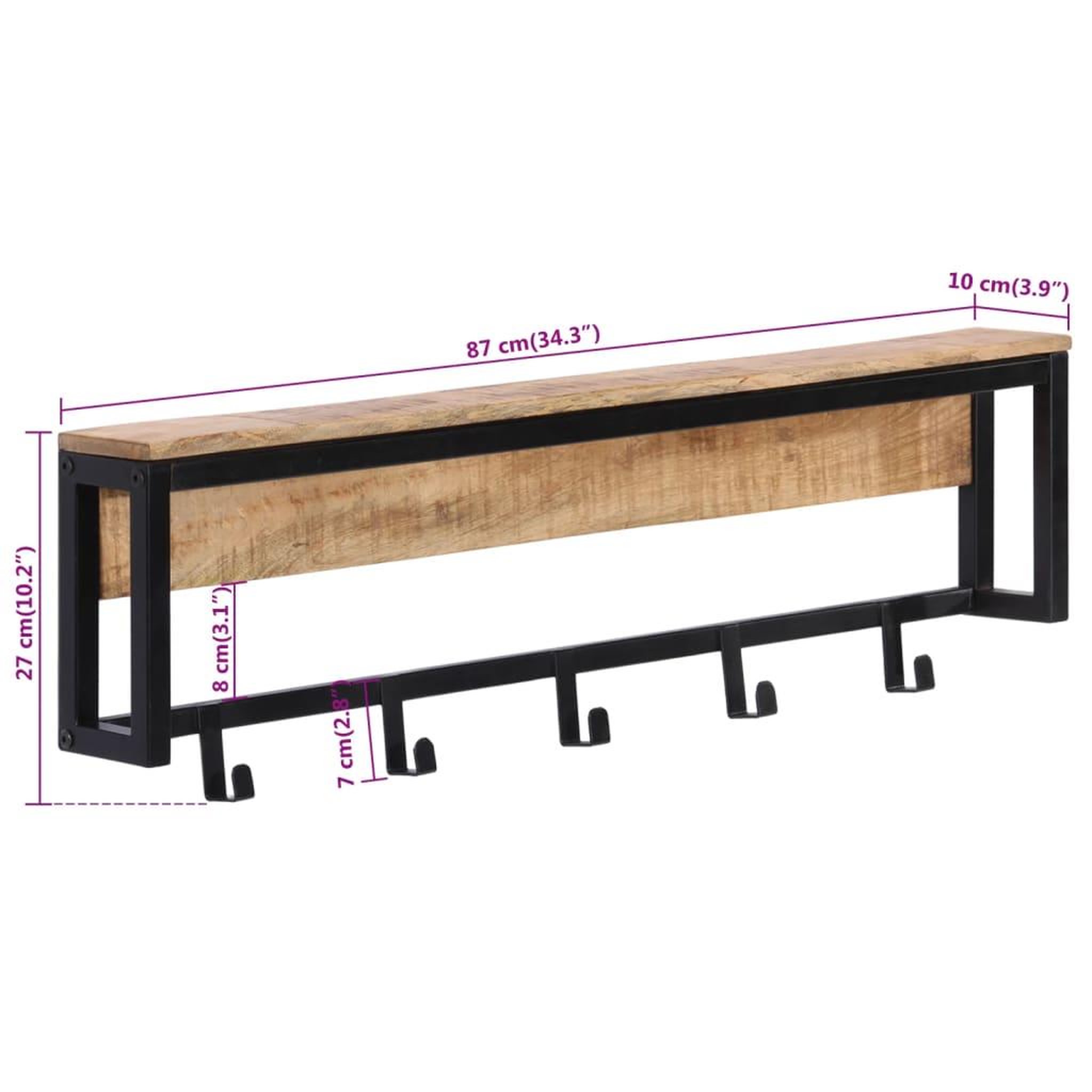 Voir la diapositive 6 : VIDAXL Porte-manteau 87x10x27 cm bois de manguier massif brut