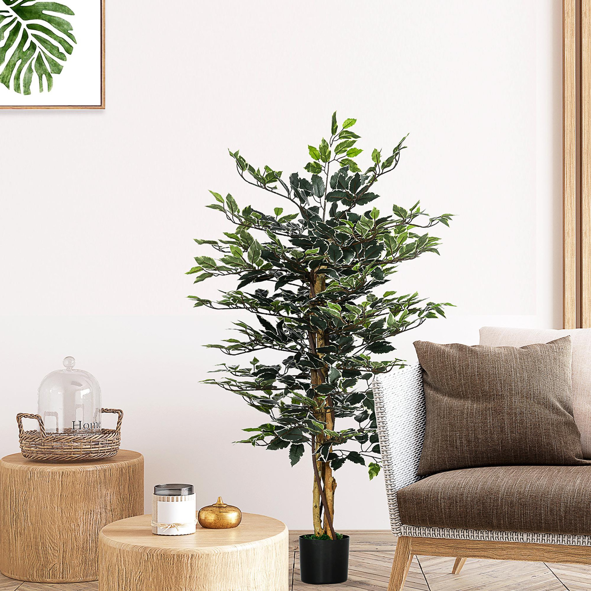 Voir la diapositive 2 : HOMCOM Arbre artificiel plante artificiel ficus banian hauteur 1,3 m tronc branches liane lichen feuilles grand réalisme pot inclus