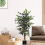 Voir la diapositive 2 : HOMCOM Arbre artificiel plante artificiel ficus banian hauteur 1,3 m tronc branches liane lichen feuilles grand réalisme pot inclus