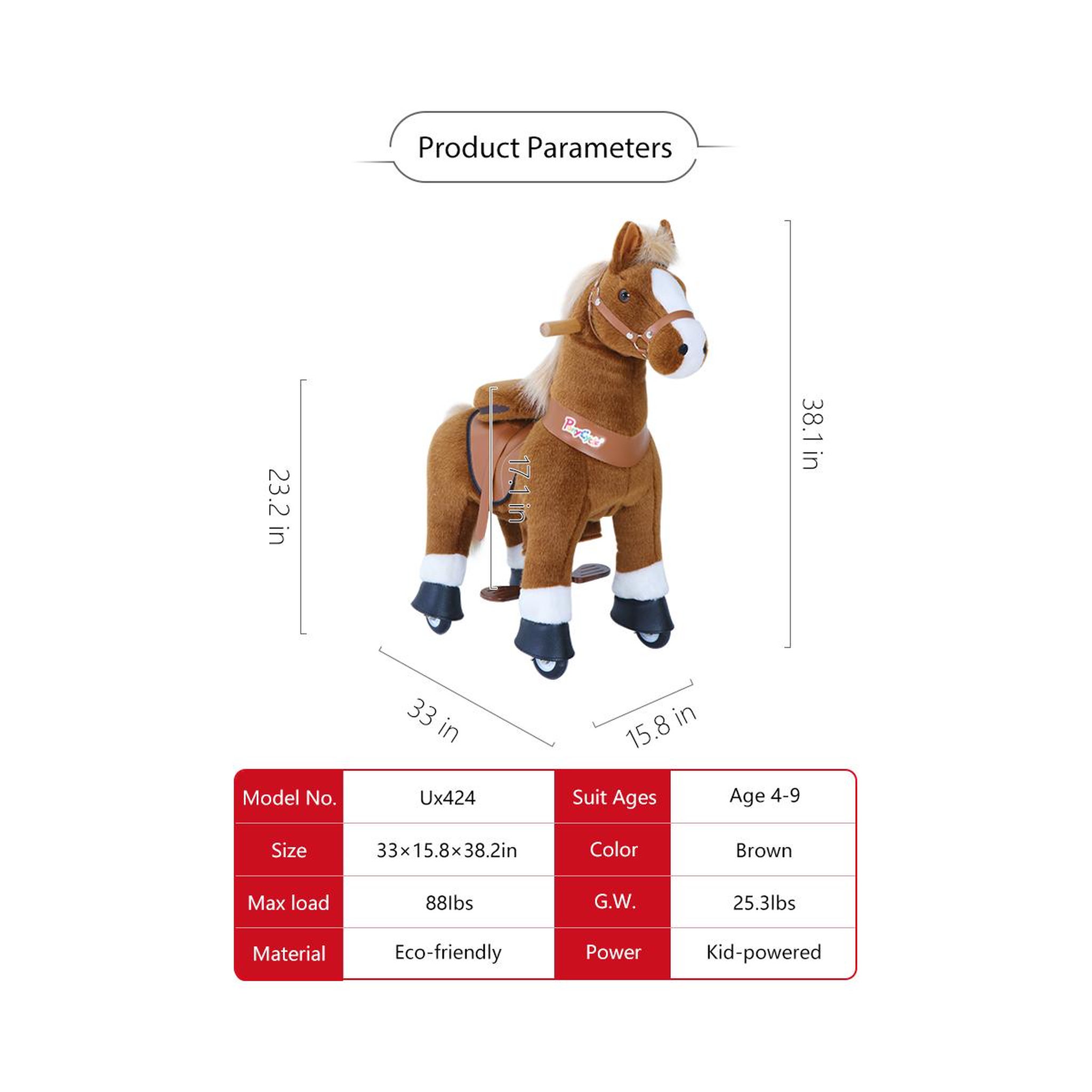 Voir la diapositive 4 : Ponycycle Poney à monter Marron avec sabot blanc Grand Modèle pour 4 à 9 ans